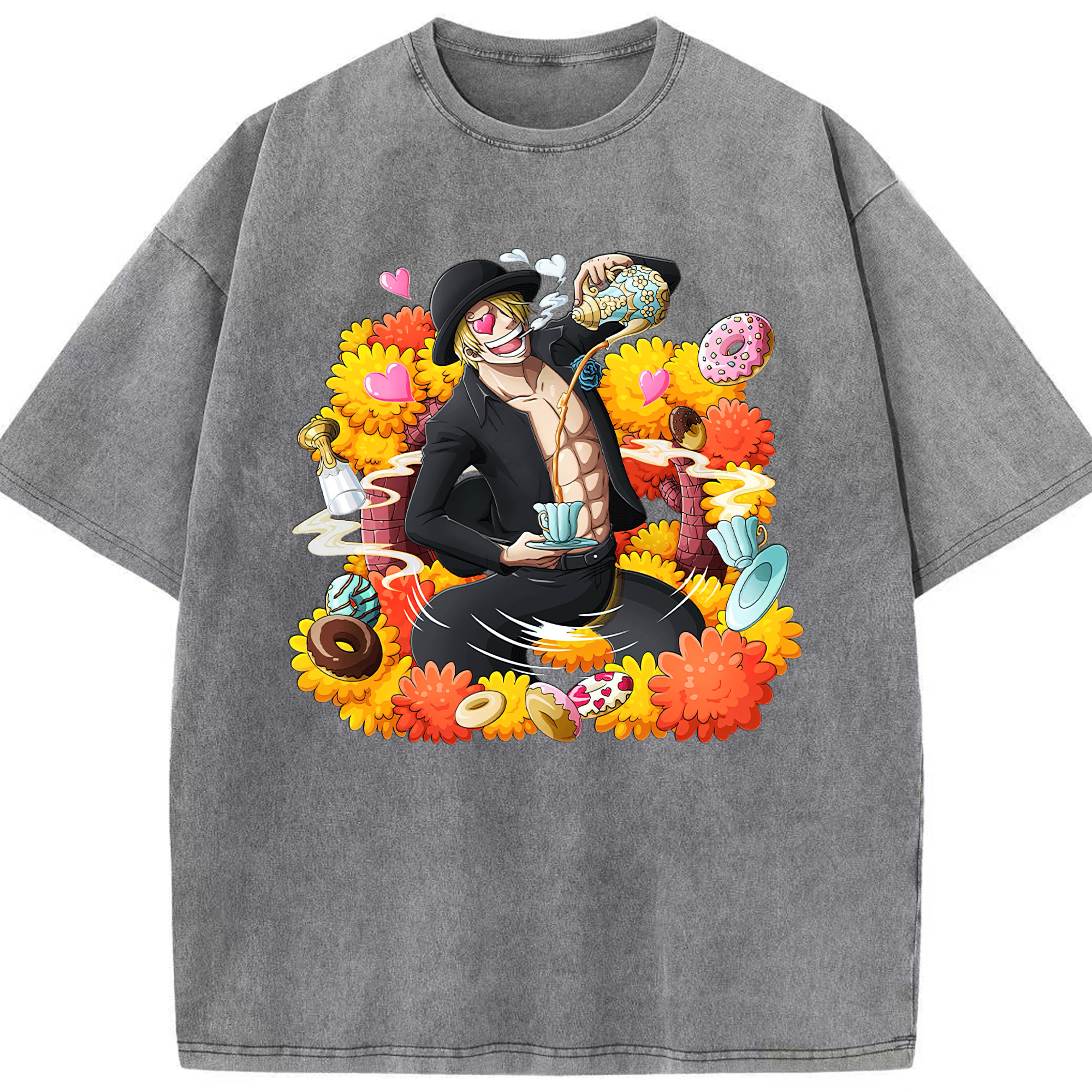 （画像用） ワンピース サンジ ONE PIECE Sanji 綿100% ヴィンテージ風 半袖Tシャツ（フロントプリント）