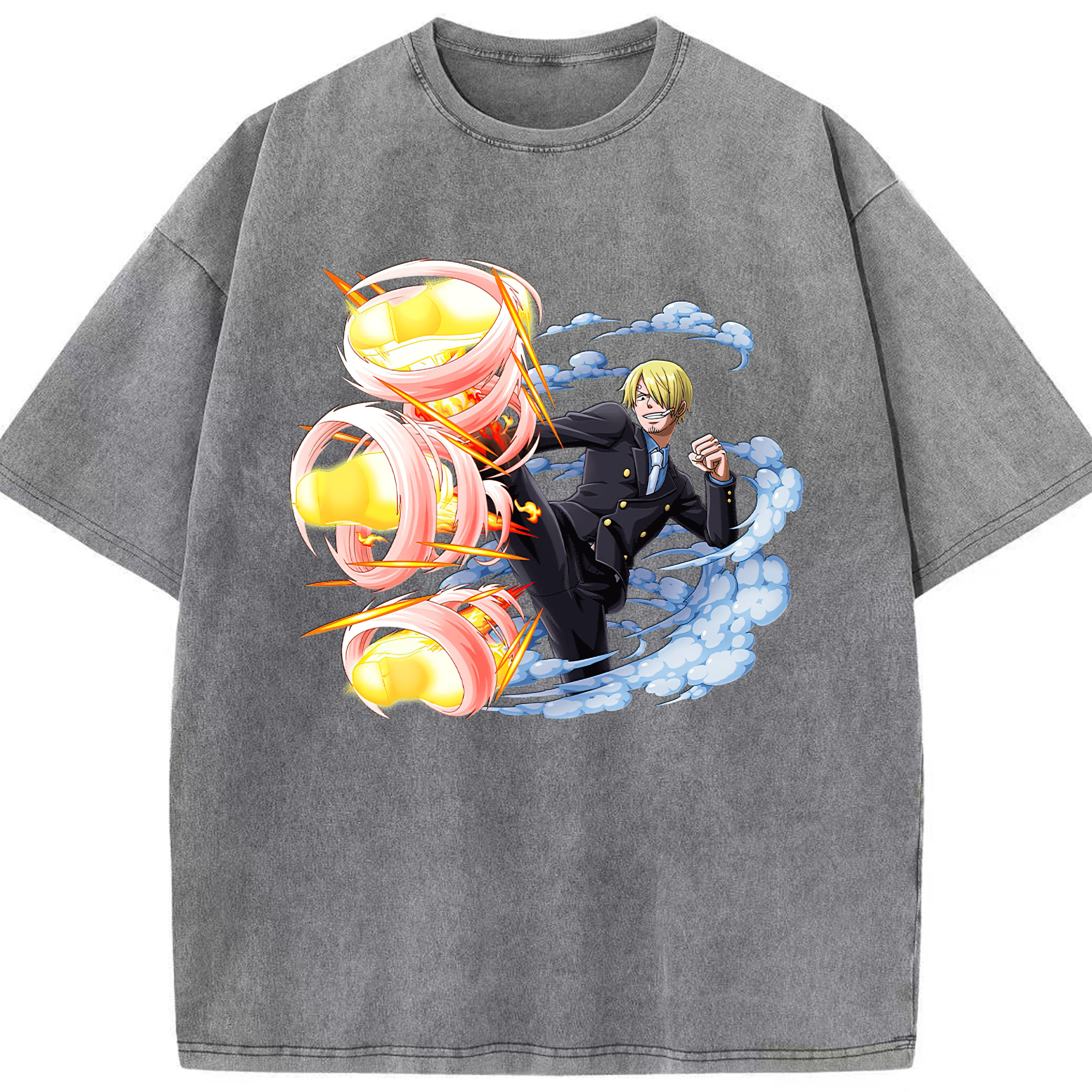 （画像用） ワンピース サンジ ONE PIECE Sanji 綿100% ヴィンテージ風 半袖Tシャツ（フロントプリント）