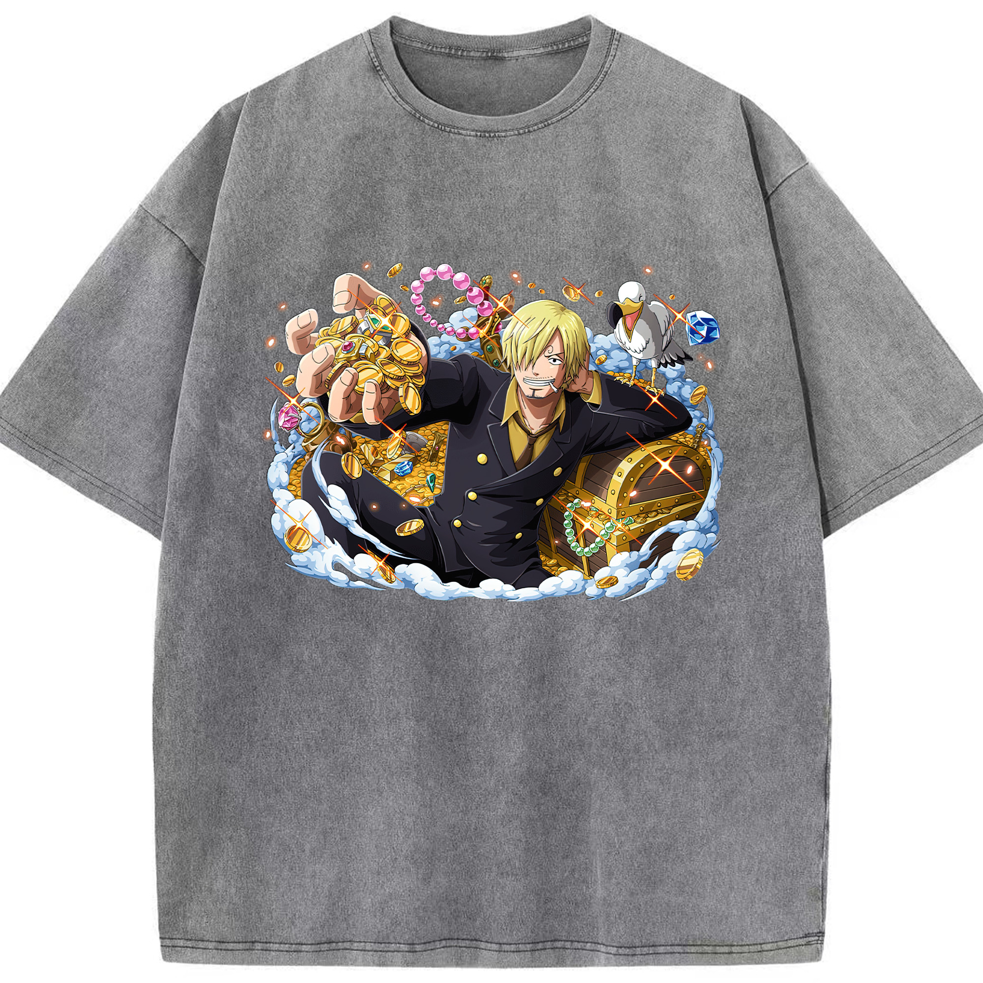 （画像用） ワンピース サンジ ONE PIECE Sanji 綿100% ヴィンテージ風 半袖Tシャツ（フロントプリント）