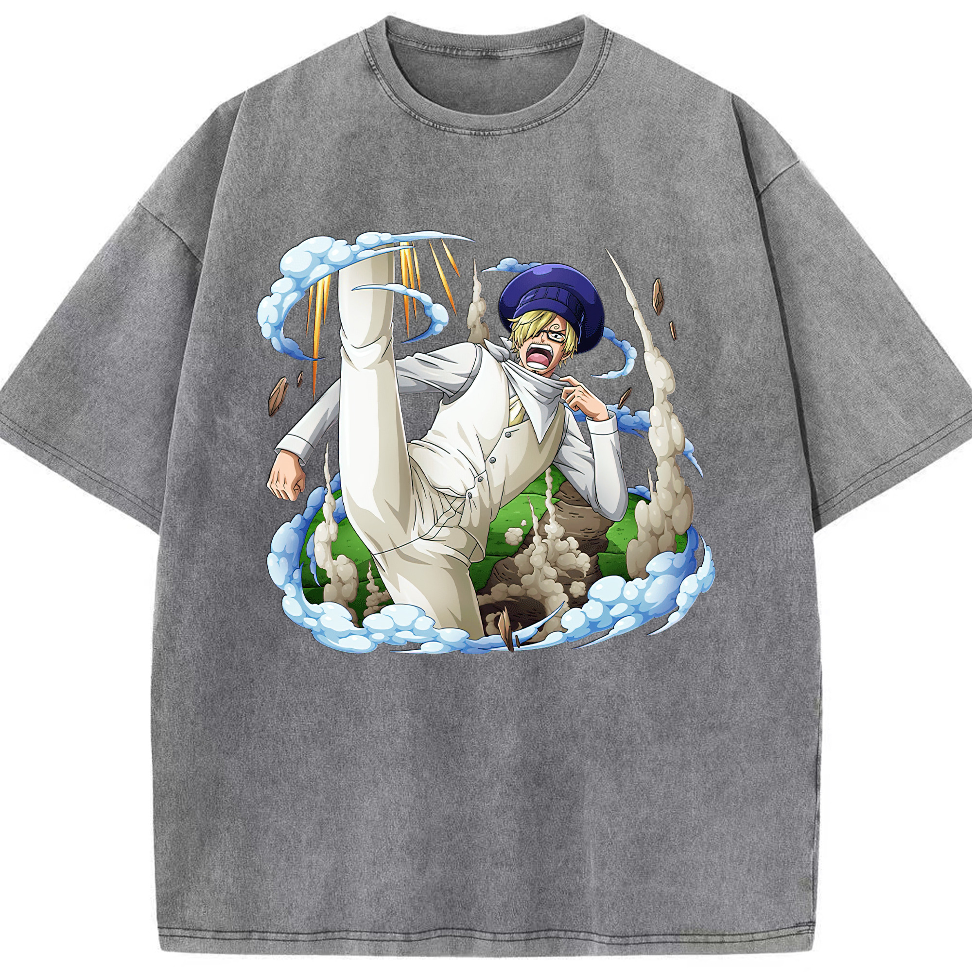（画像用） ワンピース サンジ ONE PIECE Sanji 綿100% ヴィンテージ風 半袖Tシャツ（フロントプリント）