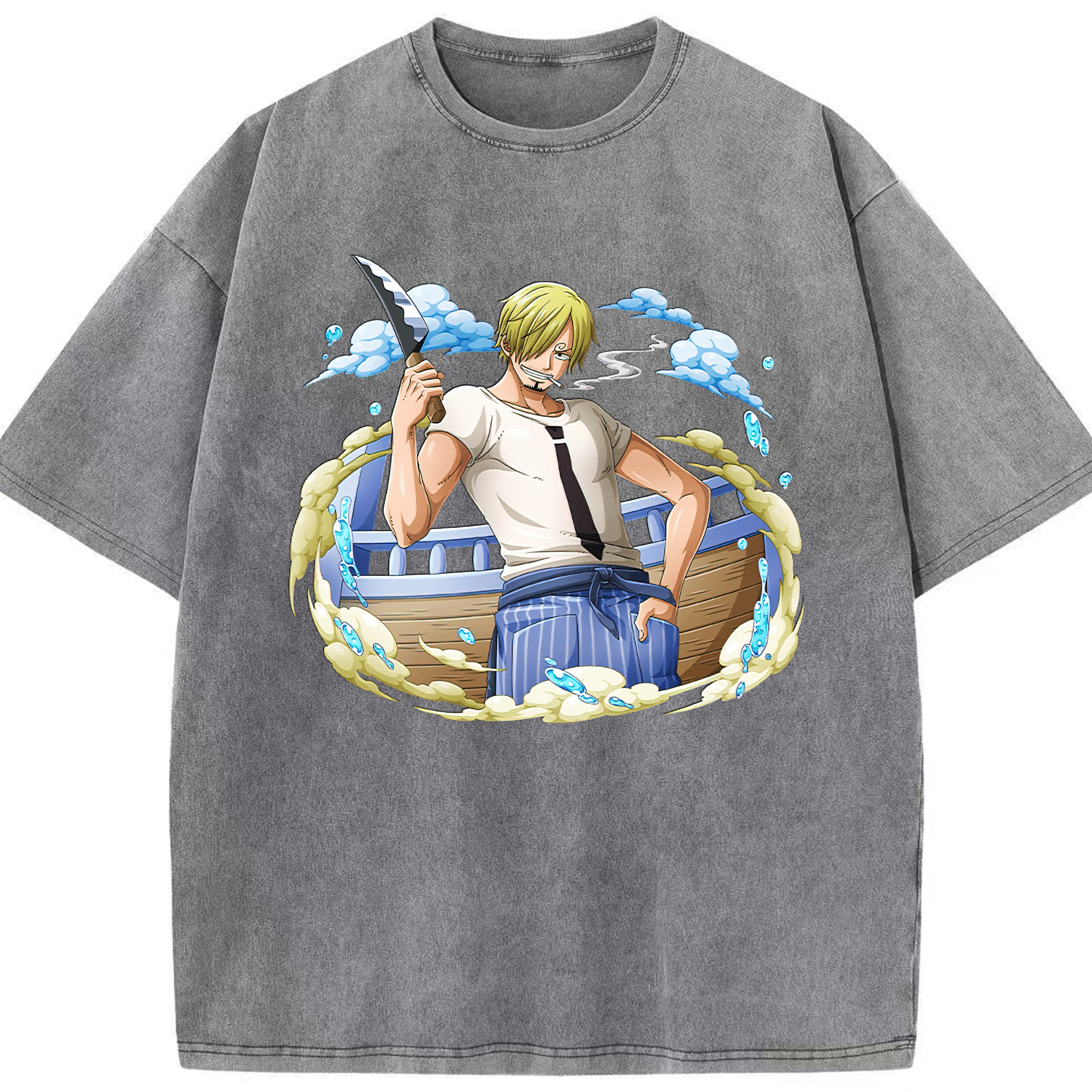 （画像用） ワンピース サンジ ONE PIECE Sanji 綿100% ヴィンテージ風 半袖Tシャツ（フロントプリント）
