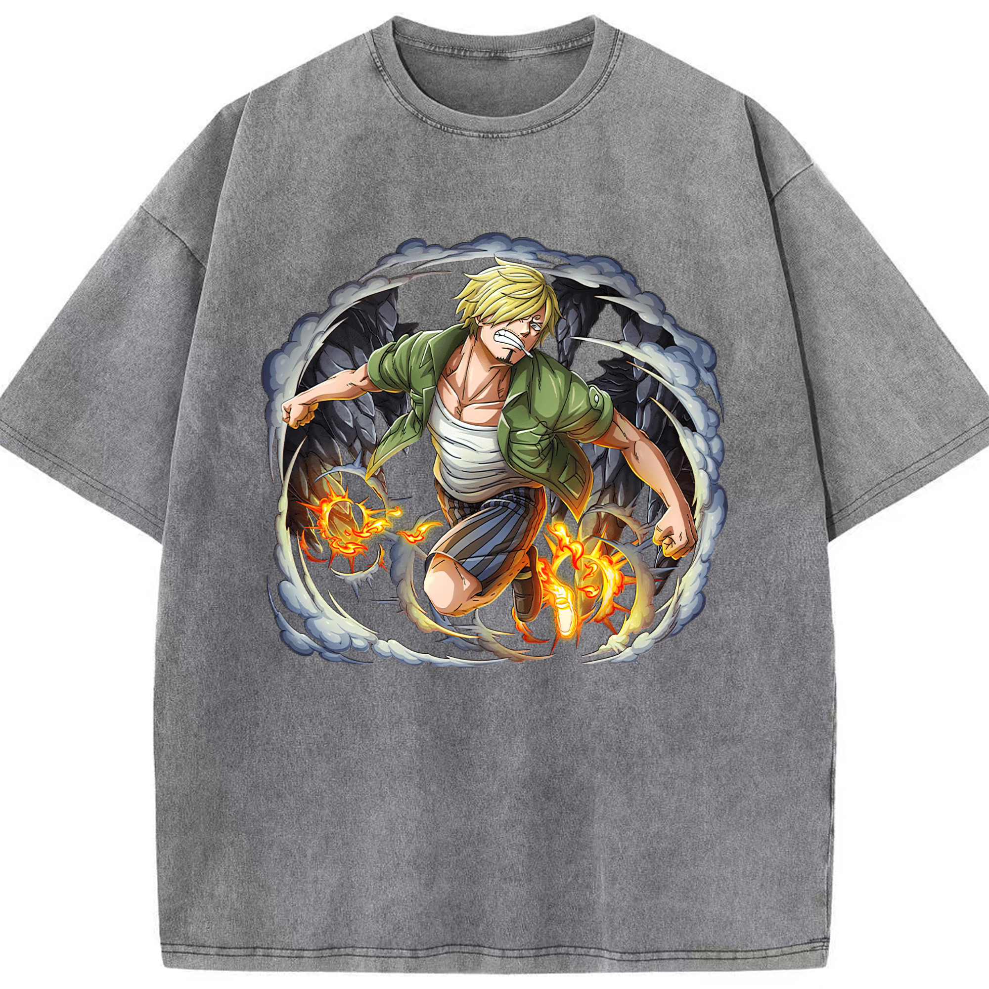 （画像用） ワンピース サンジ ONE PIECE Sanji 綿100% ヴィンテージ風 半袖Tシャツ（フロントプリント）
