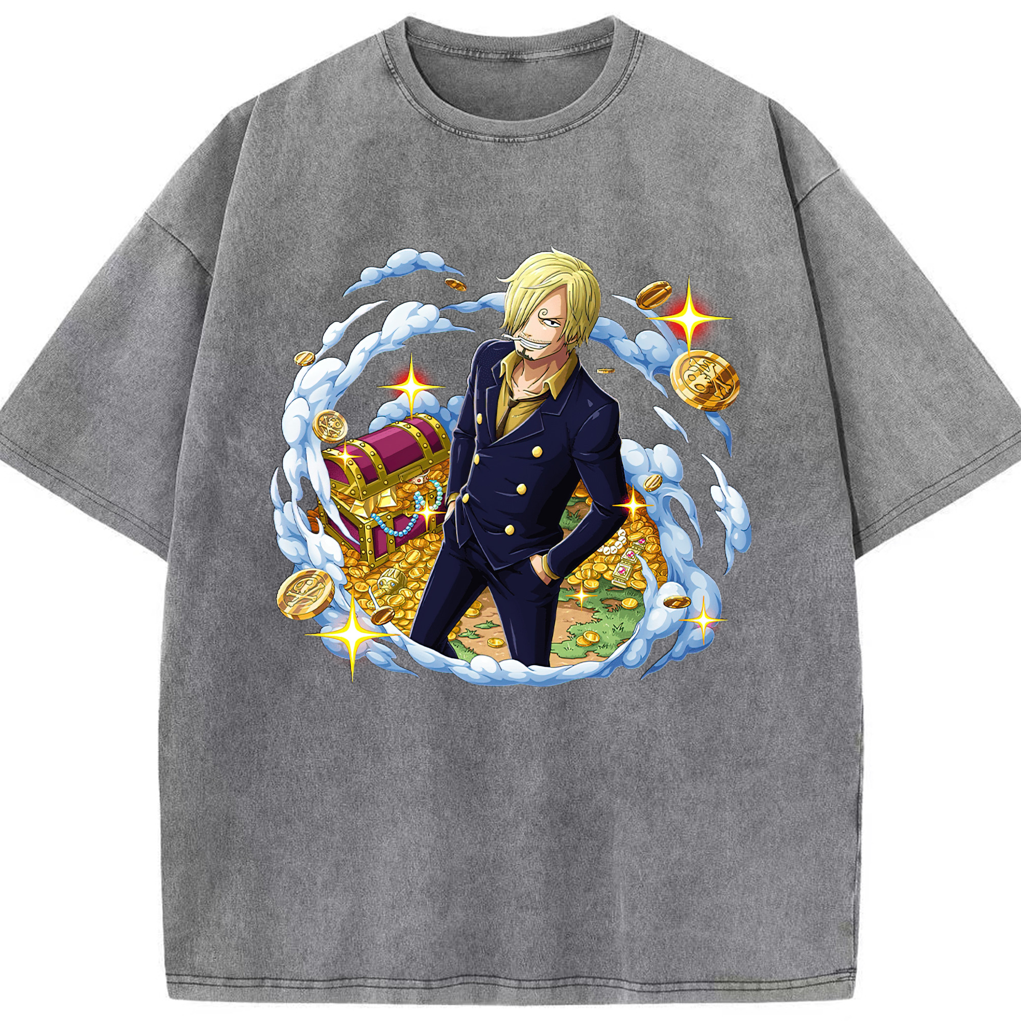 ワンピース サンジ ONE PIECE Sanji 綿100% ヴィンテージ風 半袖Tシャツ（フロントプリント）
