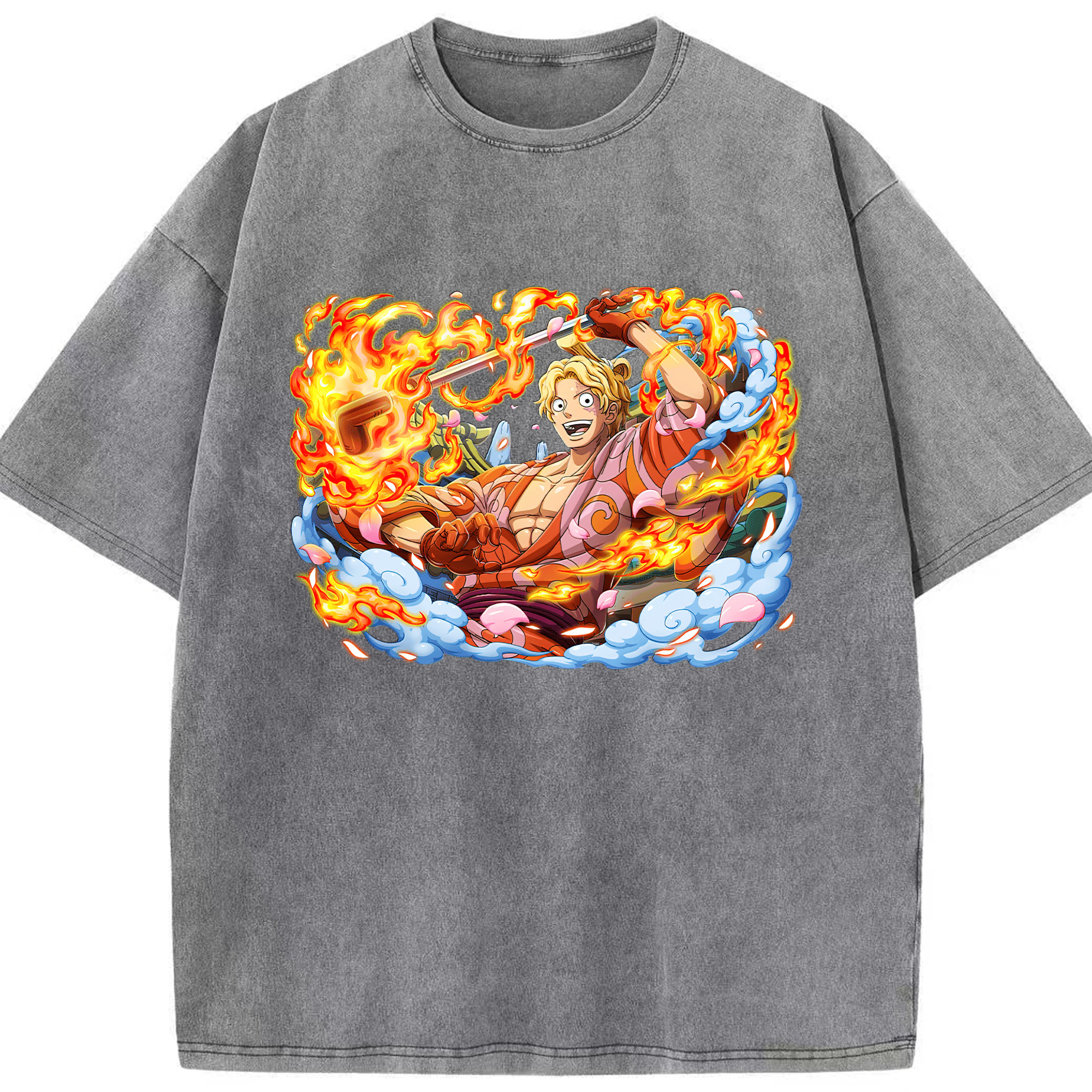 （画像用） ワンピース サンジ ONE PIECE Sanji 綿100% ヴィンテージ風 半袖Tシャツ（フロントプリント）