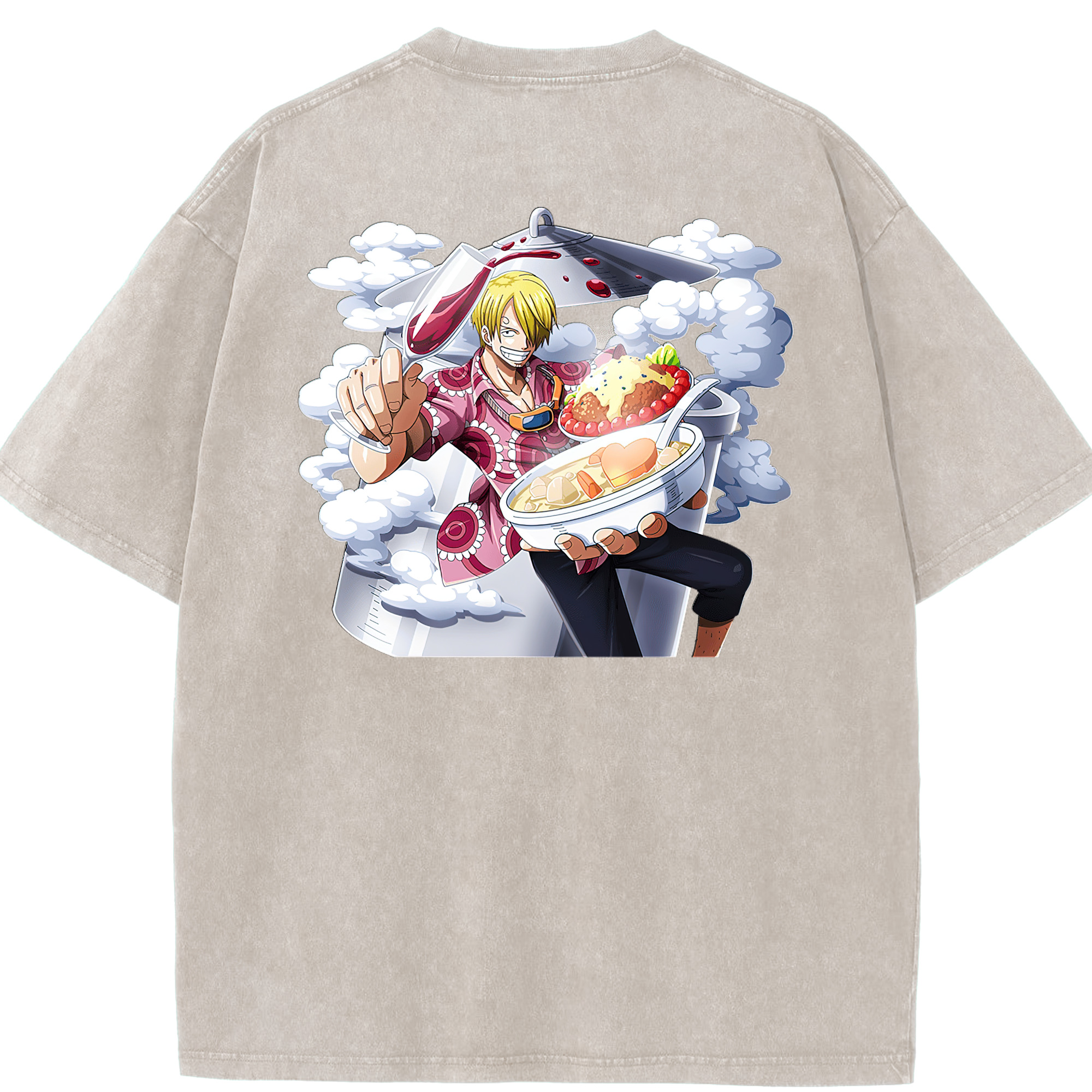 ワンピース サンジ ONE PIECE Sanji 綿100% ヴィンテージ風 半袖Tシャツ（背面プリント）
