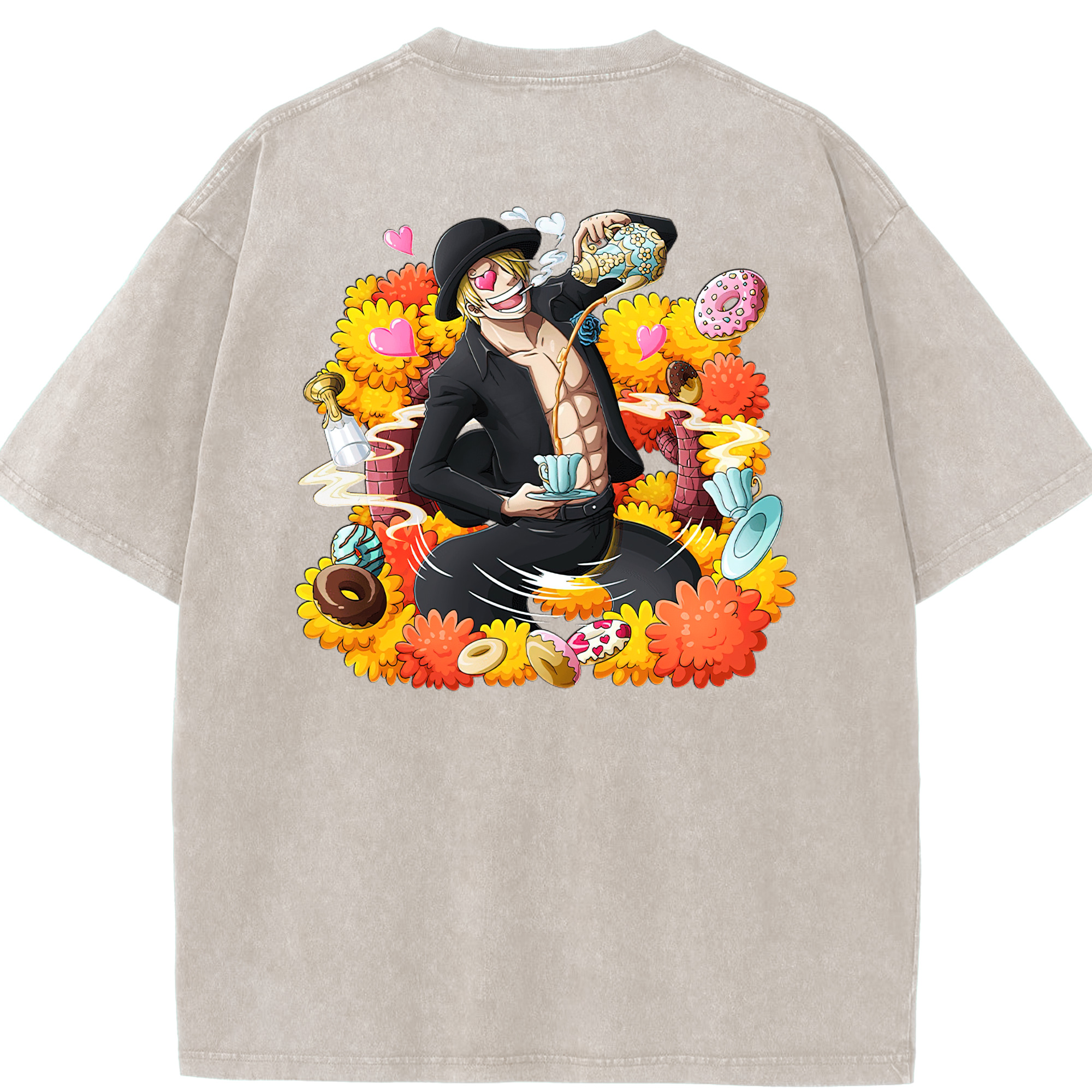 ワンピース サンジ ONE PIECE Sanji 綿100% ヴィンテージ風 半袖Tシャツ（背面プリント）