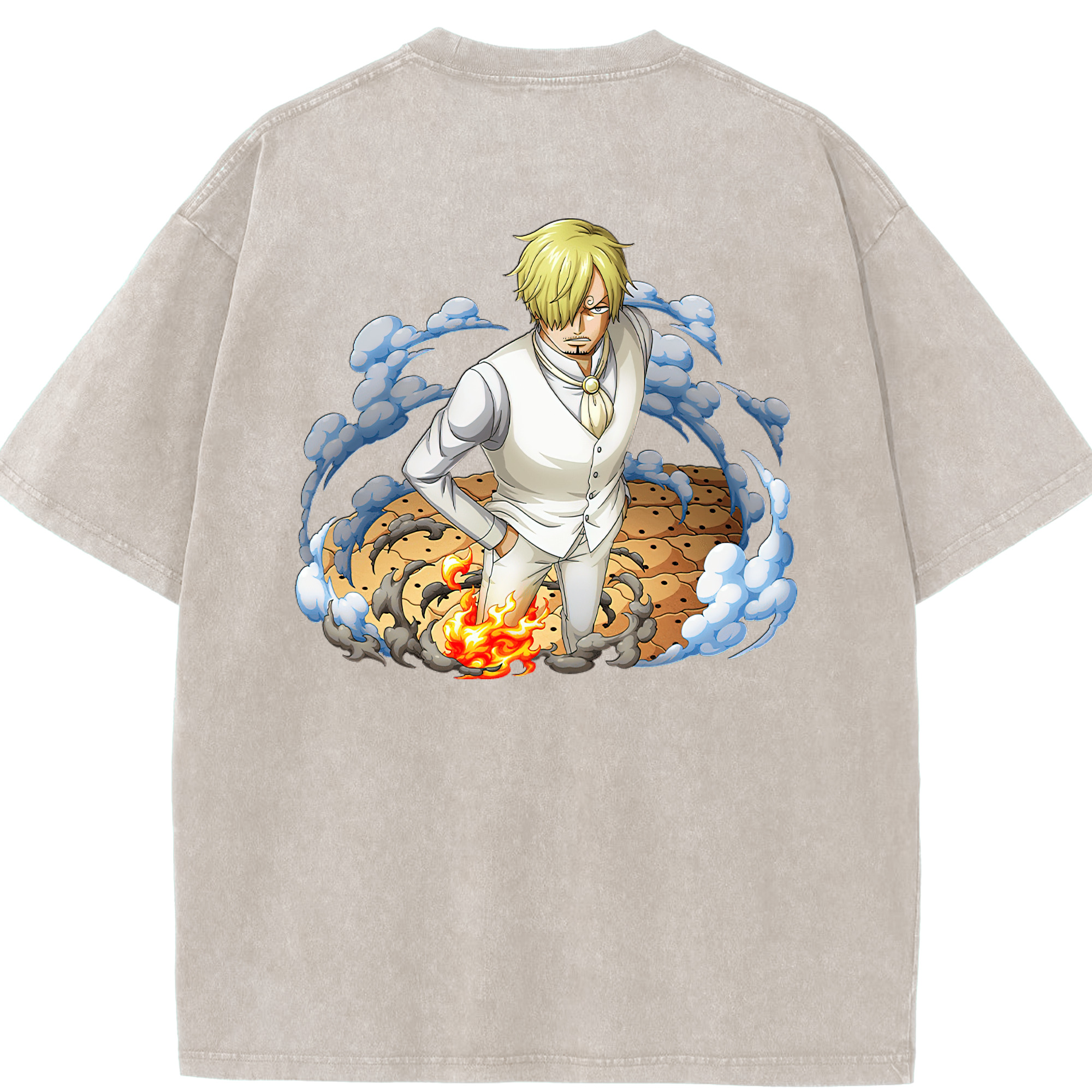 ワンピース サンジ ONE PIECE Sanji 綿100% ヴィンテージ風 半袖Tシャツ（背面プリント）