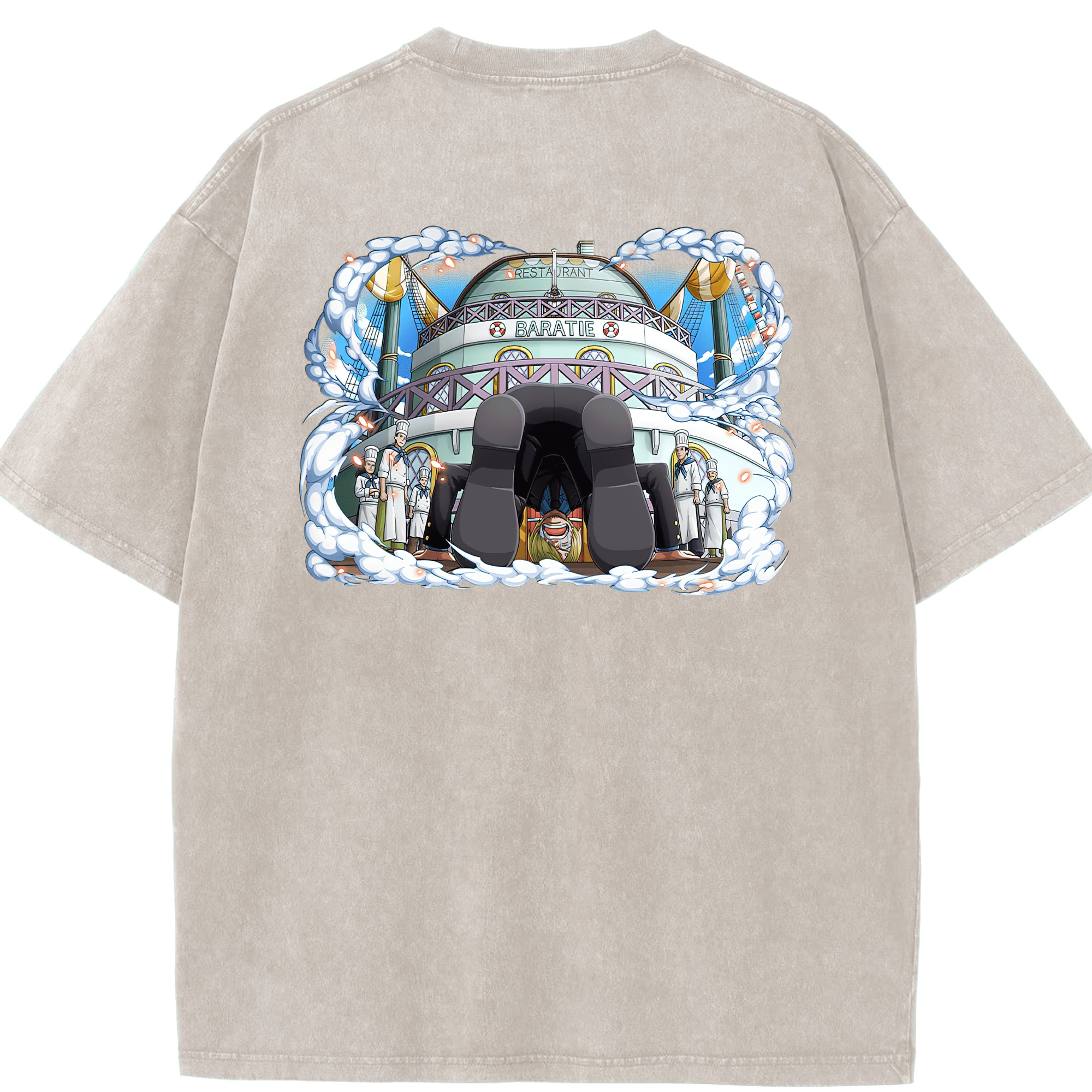 ワンピース サンジ ONE PIECE Sanji 綿100% ヴィンテージ風 半袖Tシャツ（背面プリント）