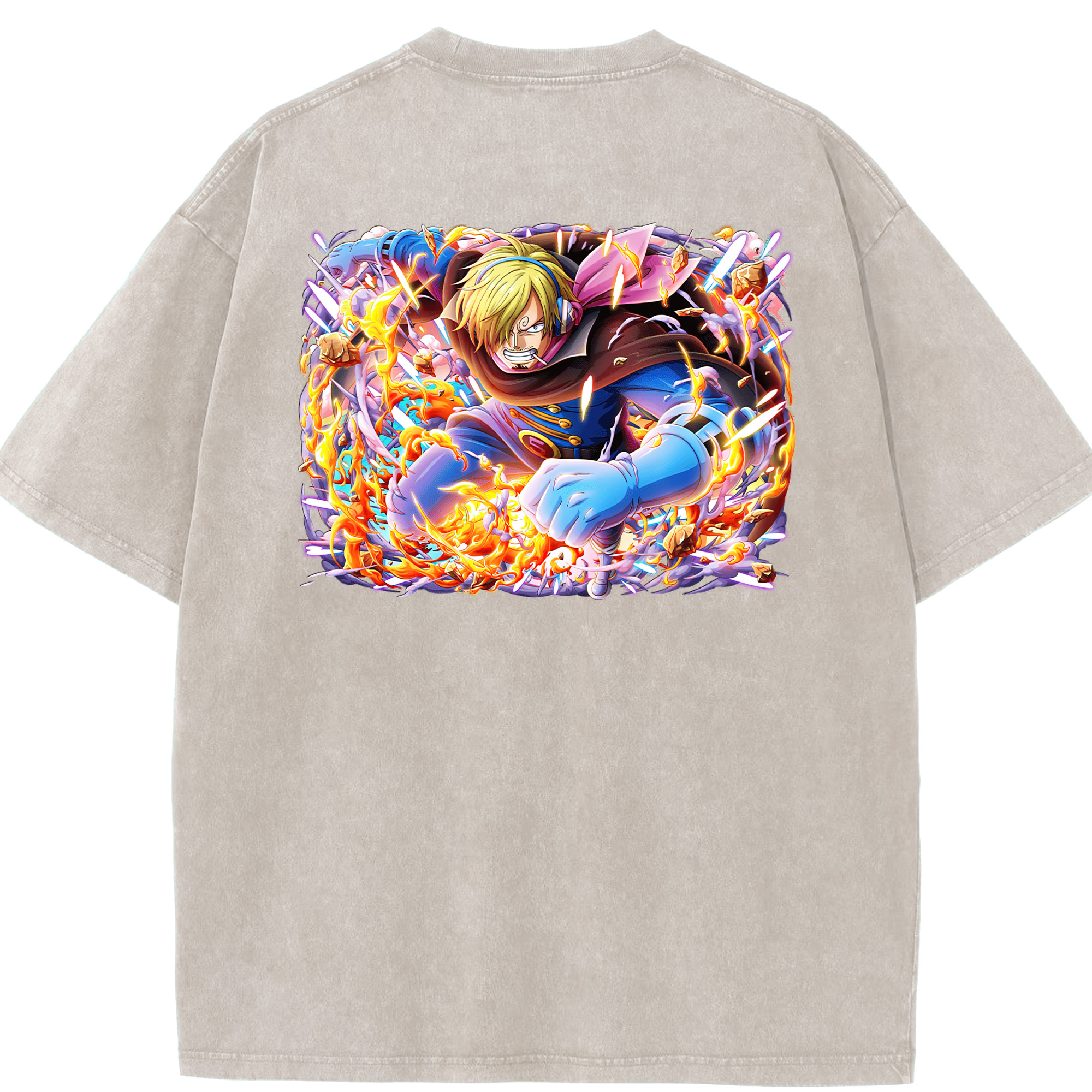 ワンピース サンジ ONE PIECE Sanji 綿100% ヴィンテージ風 半袖Tシャツ（背面プリント）