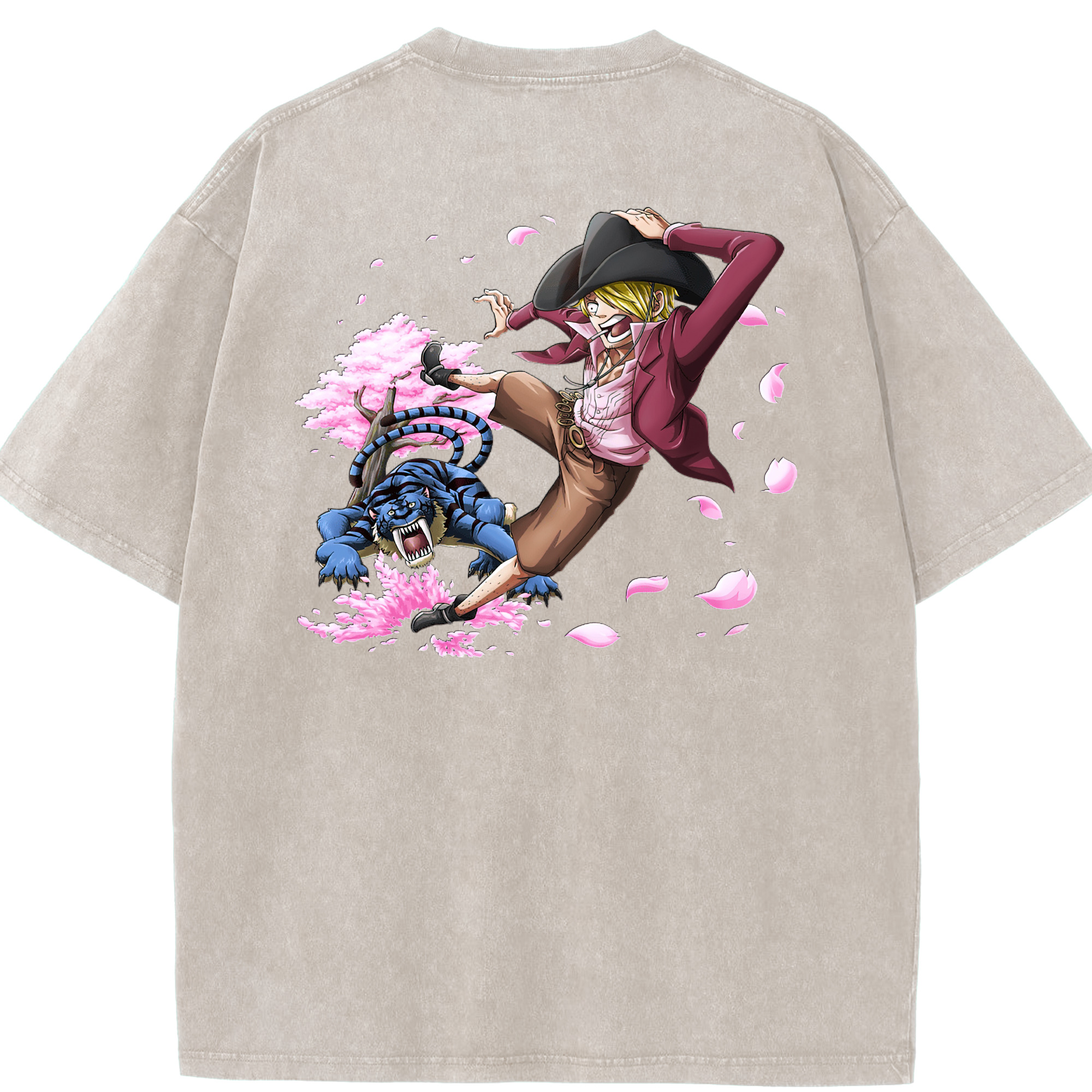 （画像用） ワンピース サンジ ONE PIECE Sanji 綿100% ヴィンテージ風 半袖Tシャツ（背面プリント）