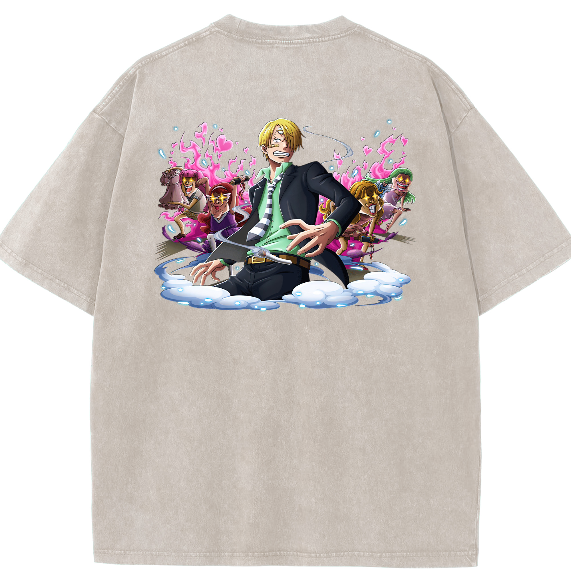 ワンピース サンジ ONE PIECE Sanji 綿100% ヴィンテージ風 半袖Tシャツ（背面プリント）