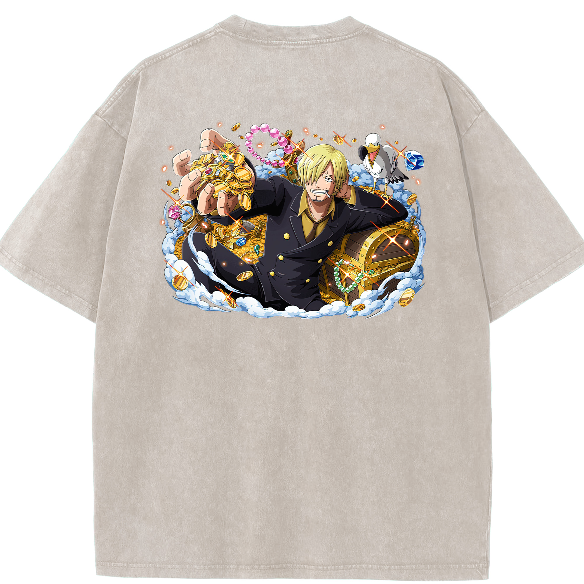 ワンピース サンジ ONE PIECE Sanji 綿100% ヴィンテージ風 半袖Tシャツ（背面プリント）