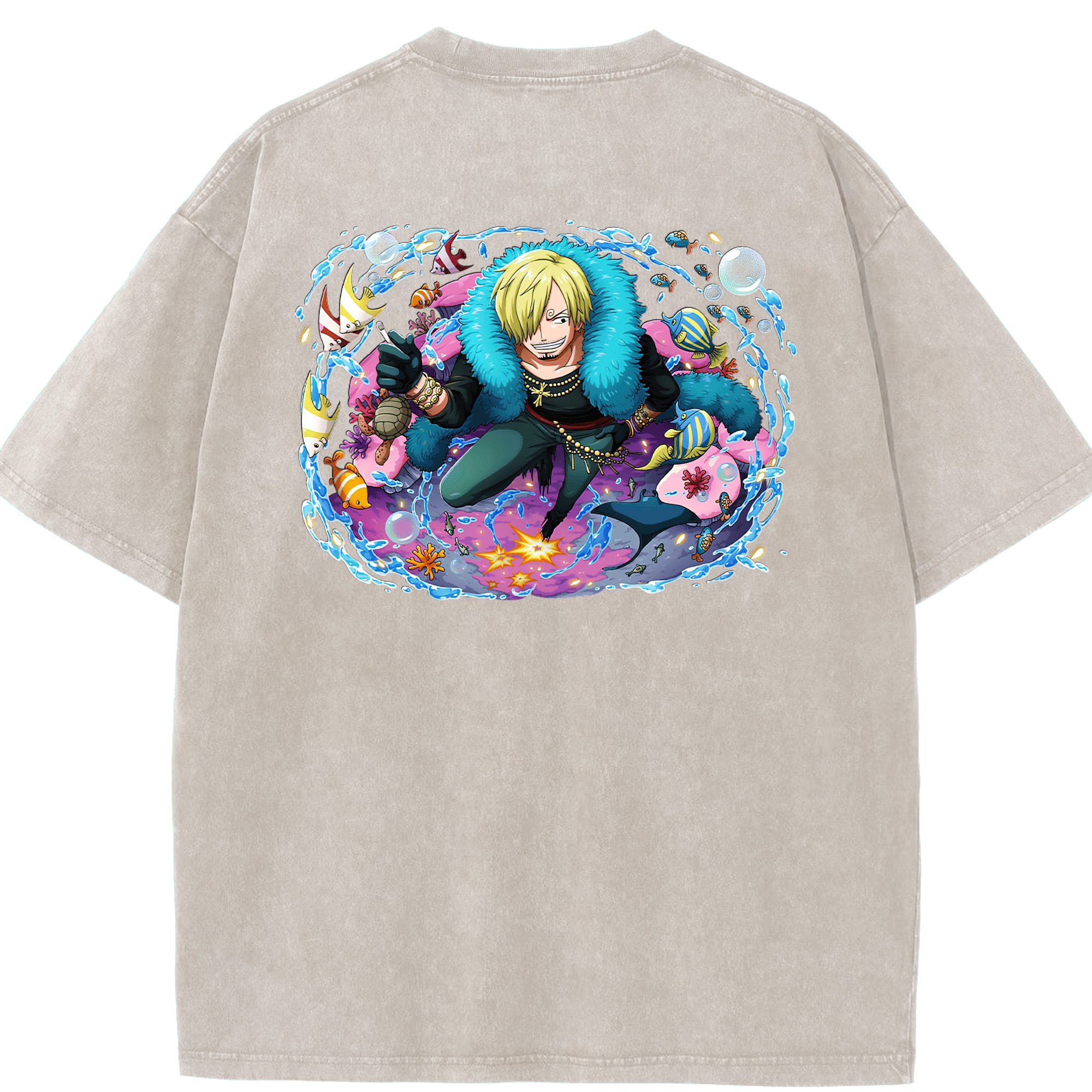 ワンピース サンジ ONE PIECE Sanji 綿100% ヴィンテージ風 半袖Tシャツ（背面プリント）