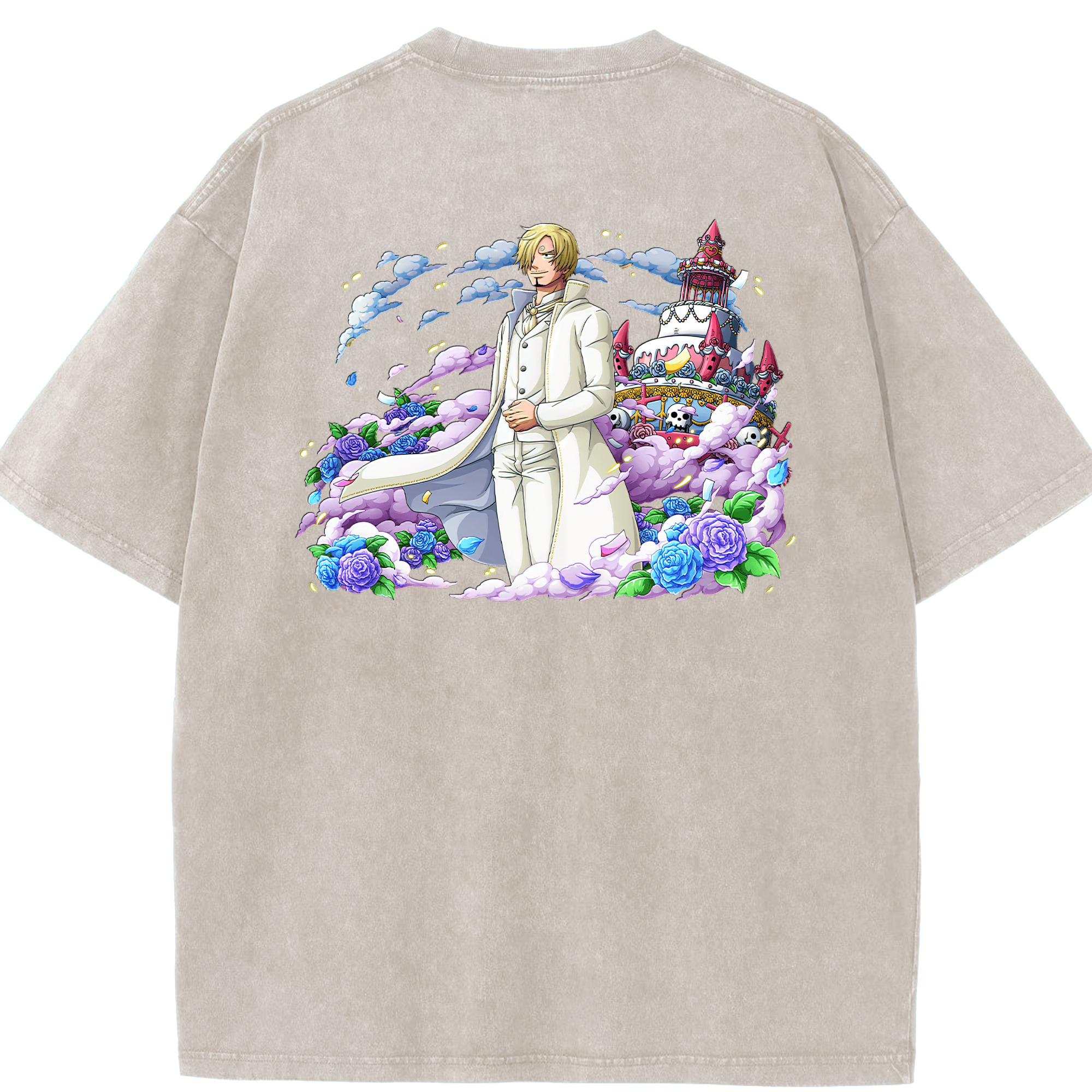 （画像用） ワンピース サンジ ONE PIECE Sanji 綿100% ヴィンテージ風 半袖Tシャツ（背面プリント）