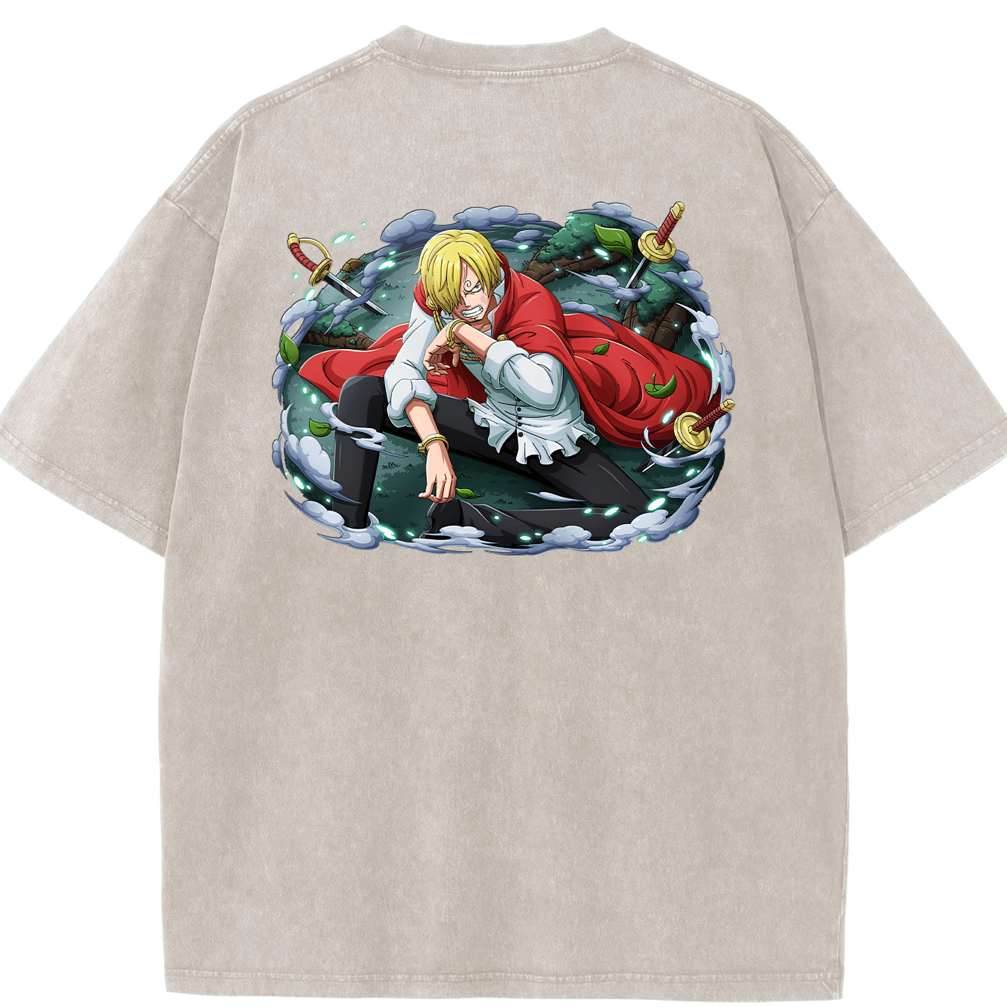 ワンピース サンジ ONE PIECE Sanji 綿100% ヴィンテージ風 半袖Tシャツ（背面プリント）