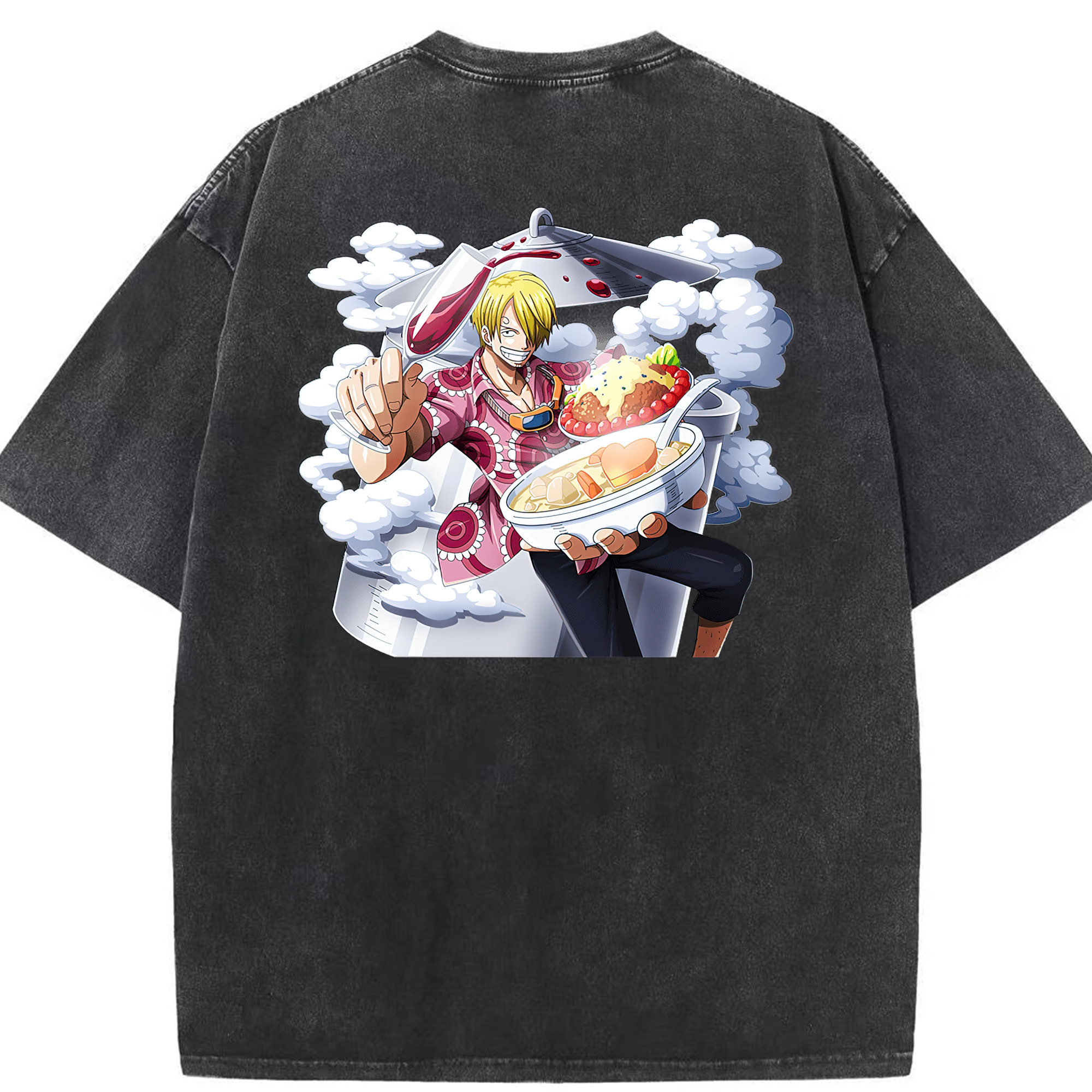 （画像用） ワンピース サンジ ONE PIECE Sanji 綿100% ヴィンテージ風 半袖Tシャツ（背面プリント）
