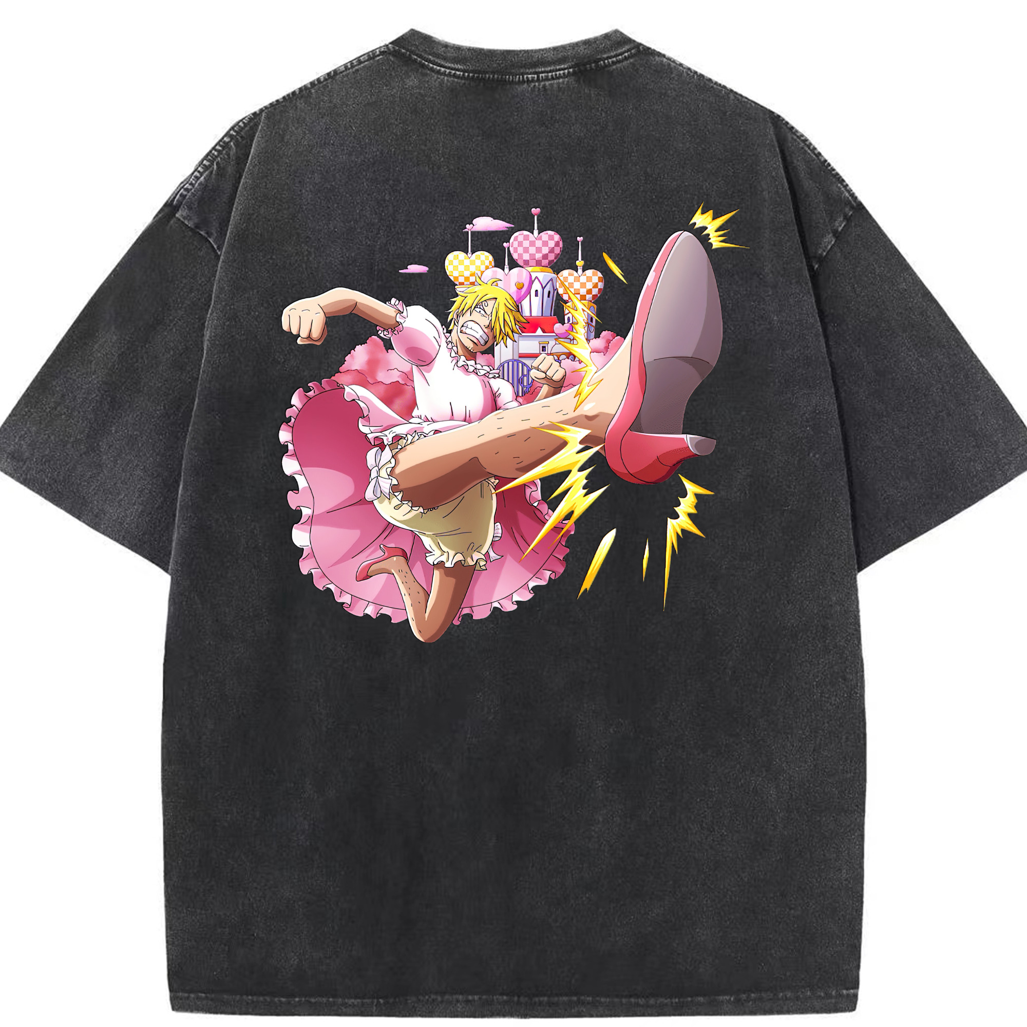 （画像用） ワンピース サンジ ONE PIECE Sanji 綿100% ヴィンテージ風 半袖Tシャツ（背面プリント）