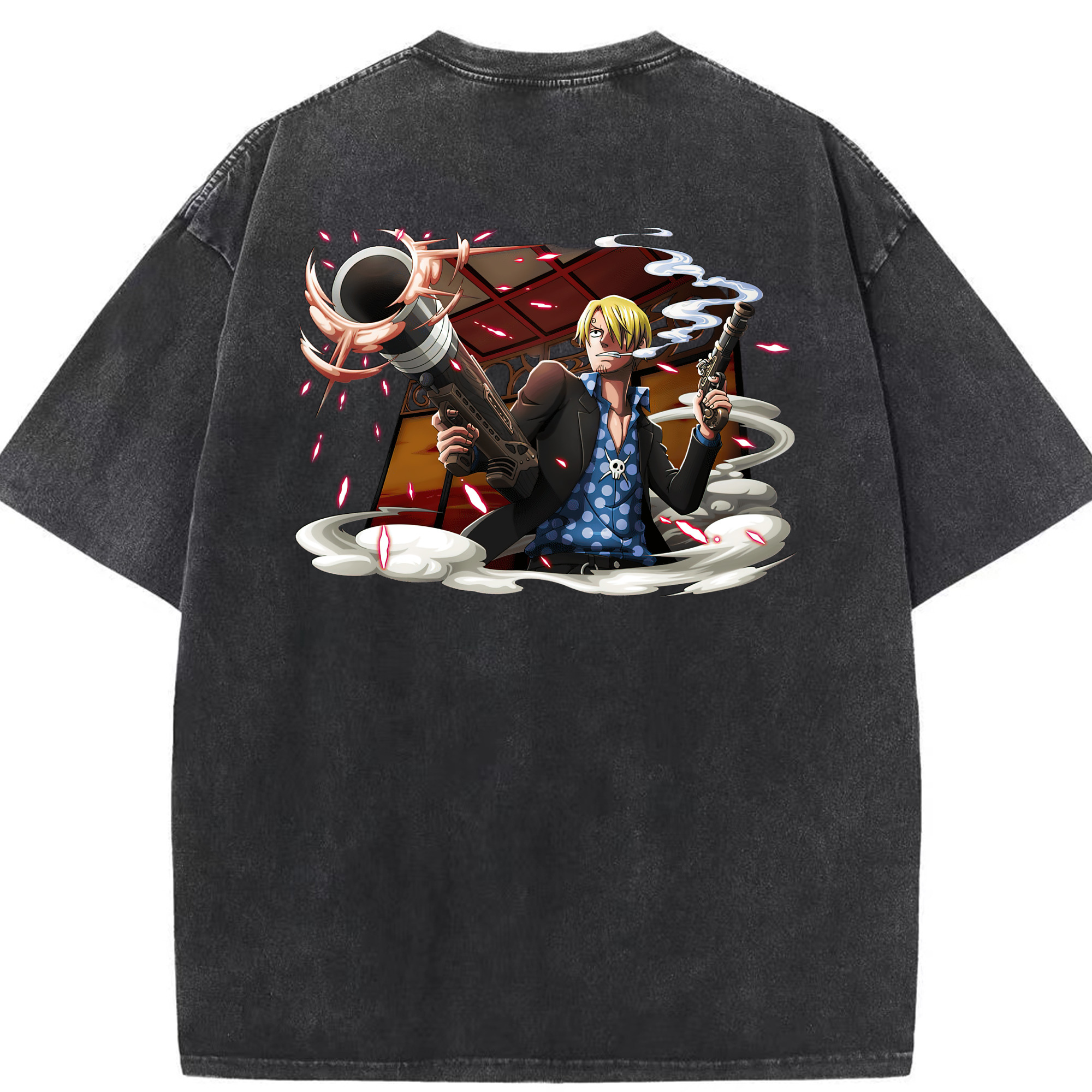 （画像用） ワンピース サンジ ONE PIECE Sanji 綿100% ヴィンテージ風 半袖Tシャツ（背面プリント）
