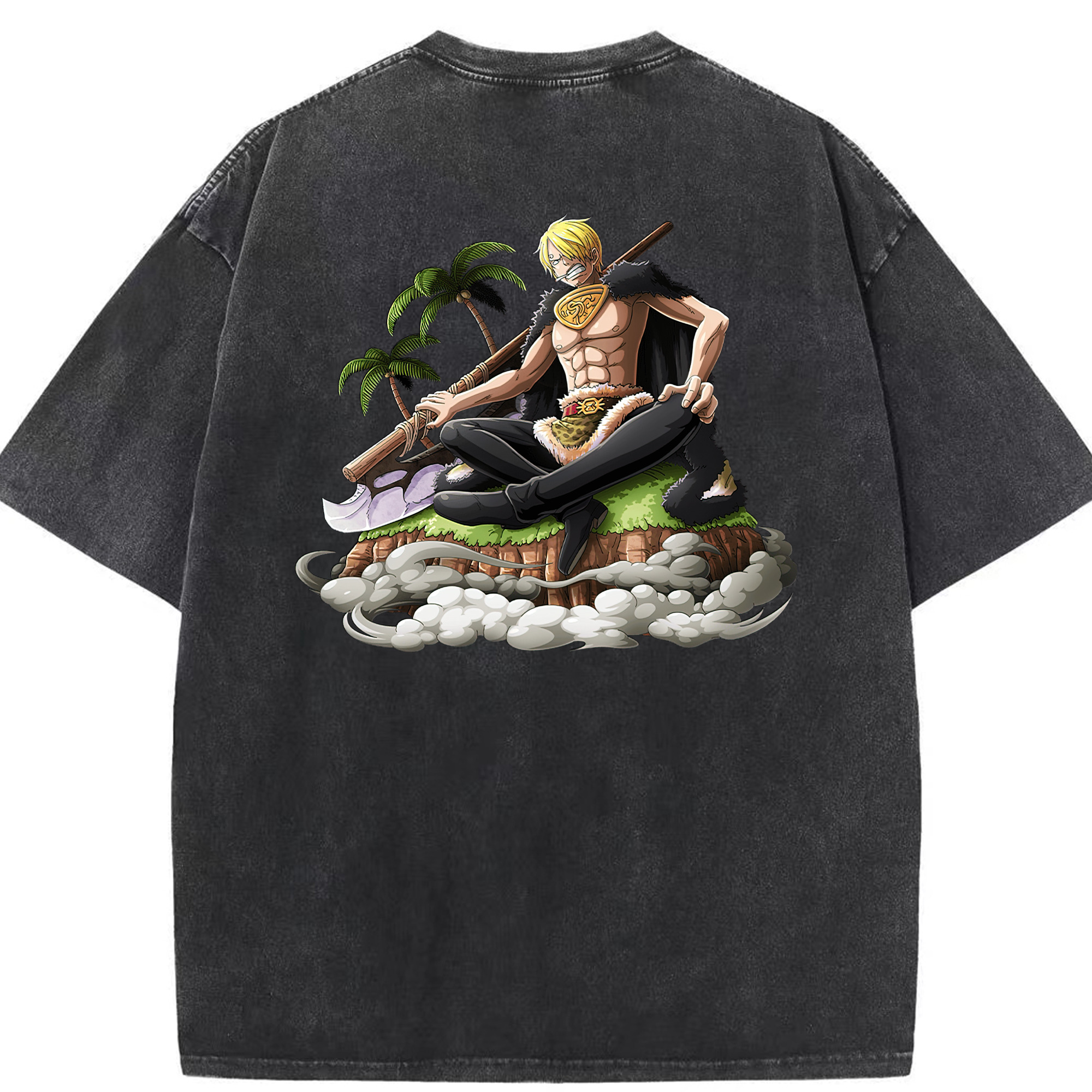 （画像用） ワンピース サンジ ONE PIECE Sanji 綿100% ヴィンテージ風 半袖Tシャツ（背面プリント）