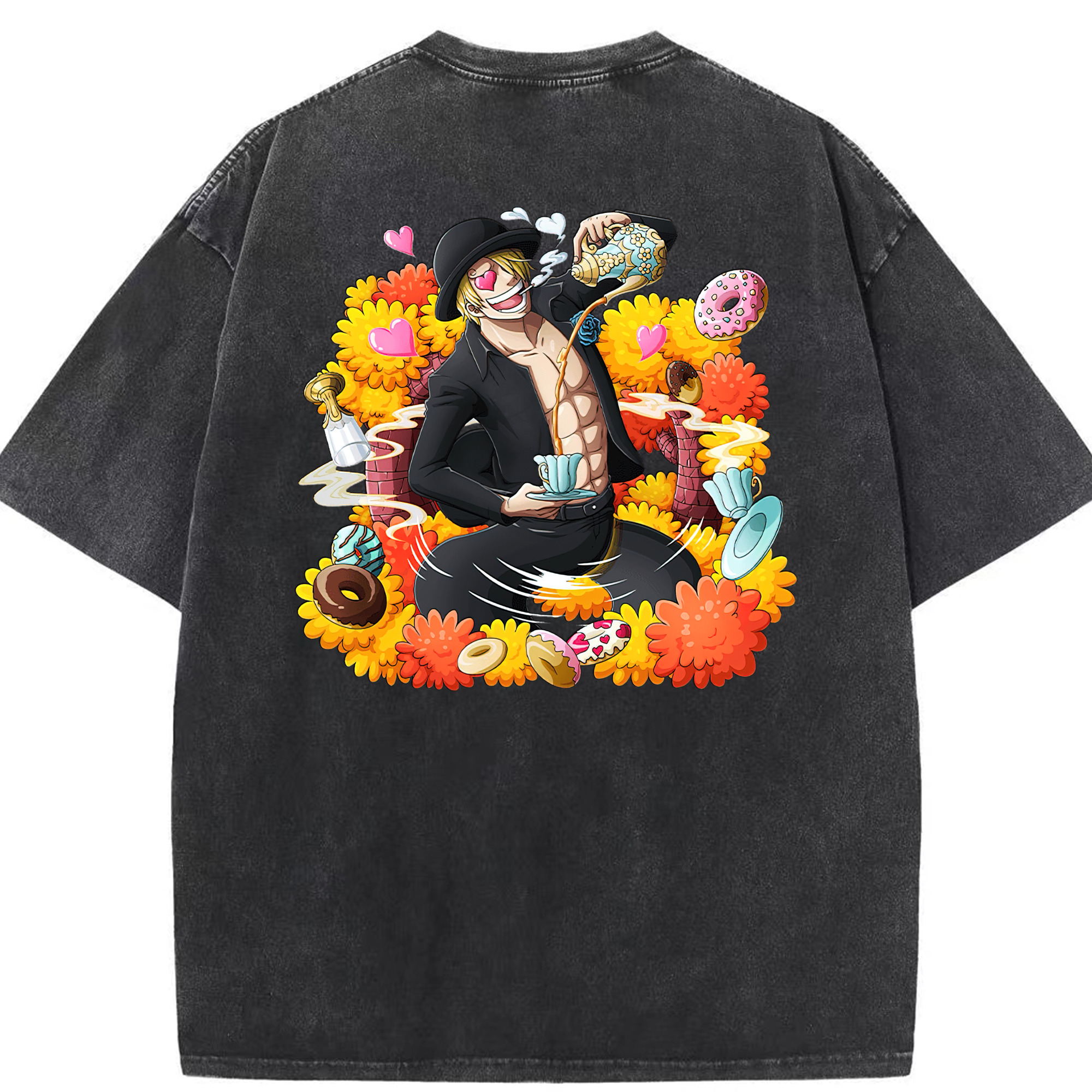 （画像用） ワンピース サンジ ONE PIECE Sanji 綿100% ヴィンテージ風 半袖Tシャツ（背面プリント）