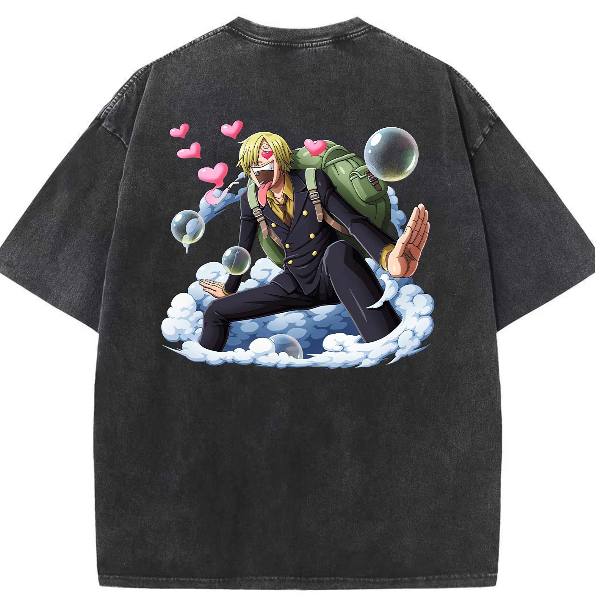 （画像用） ワンピース サンジ ONE PIECE Sanji 綿100% ヴィンテージ風 半袖Tシャツ（背面プリント）
