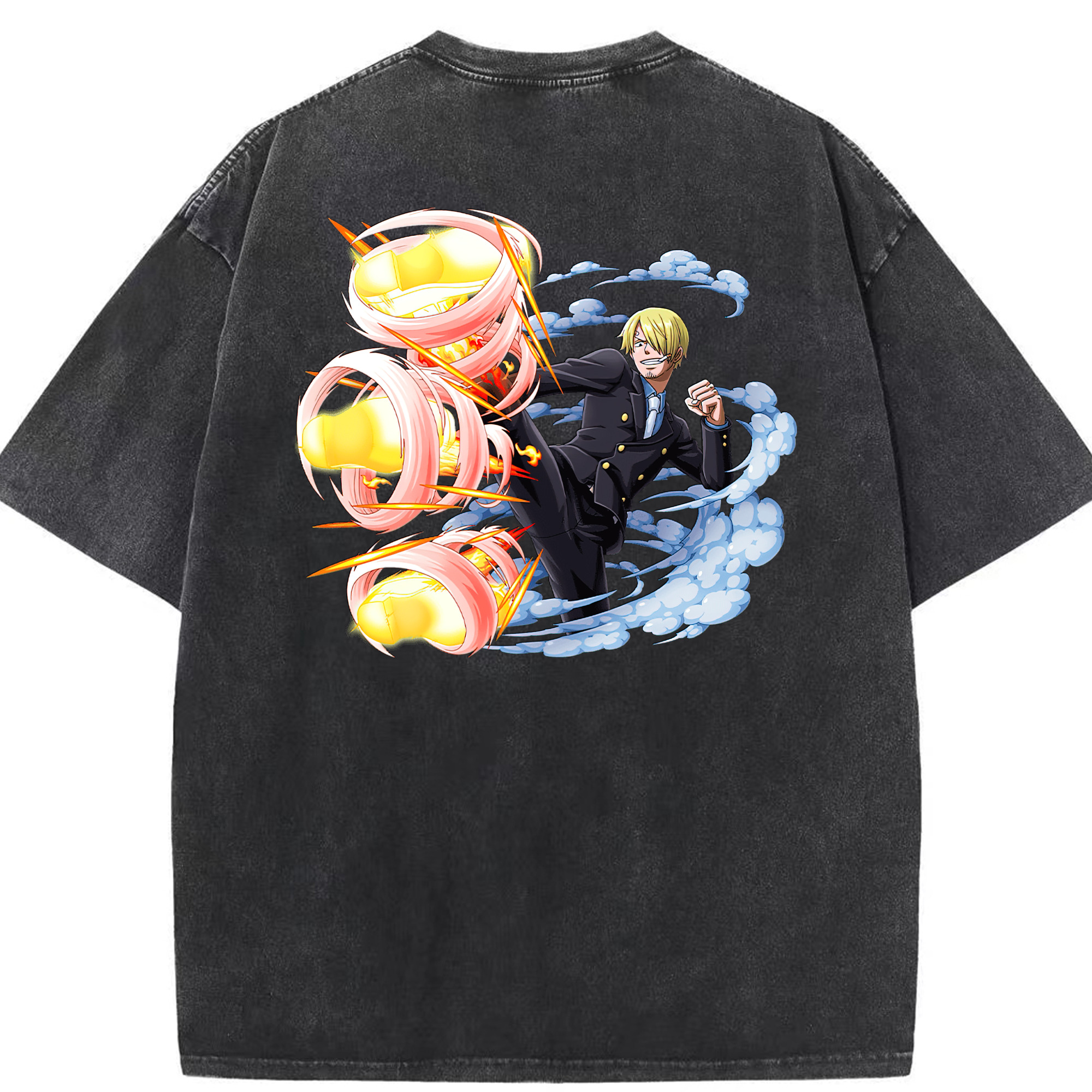 （画像用） ワンピース サンジ ONE PIECE Sanji 綿100% ヴィンテージ風 半袖Tシャツ（背面プリント）