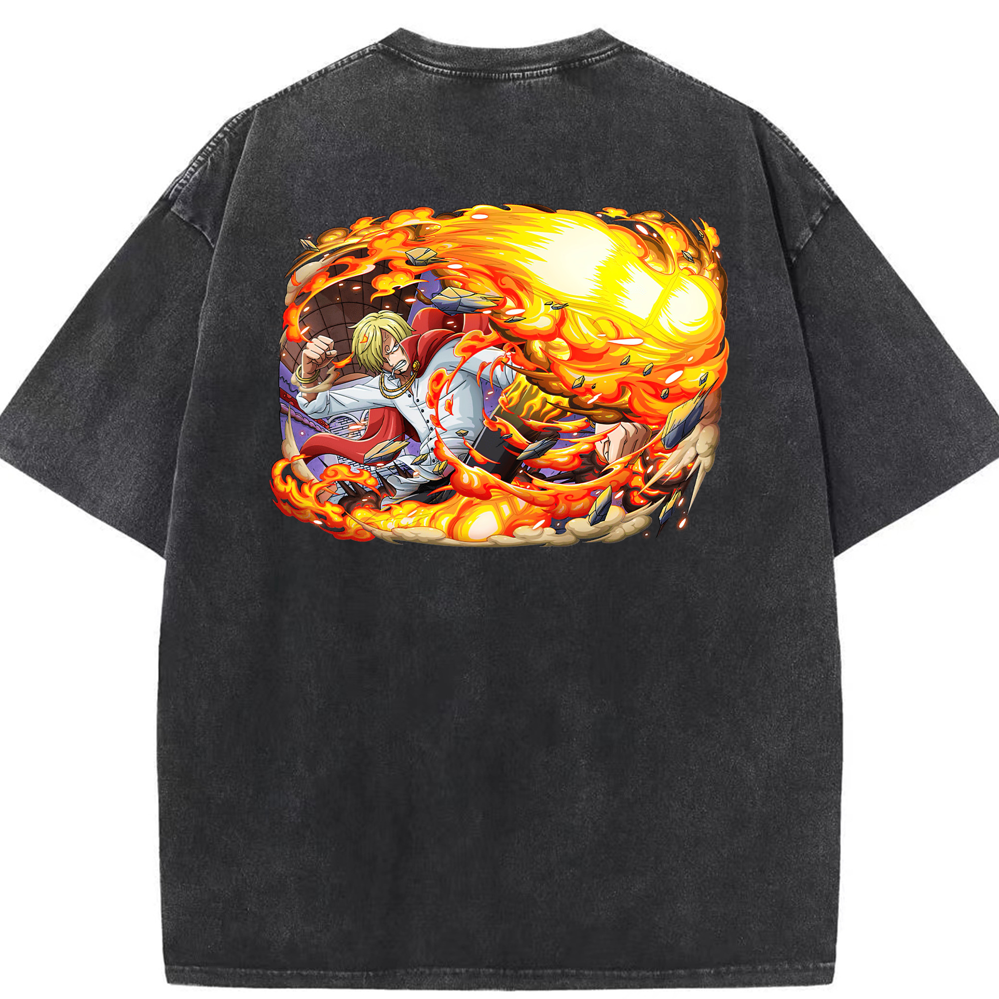 （画像用） ワンピース サンジ ONE PIECE Sanji 綿100% ヴィンテージ風 半袖Tシャツ（背面プリント）