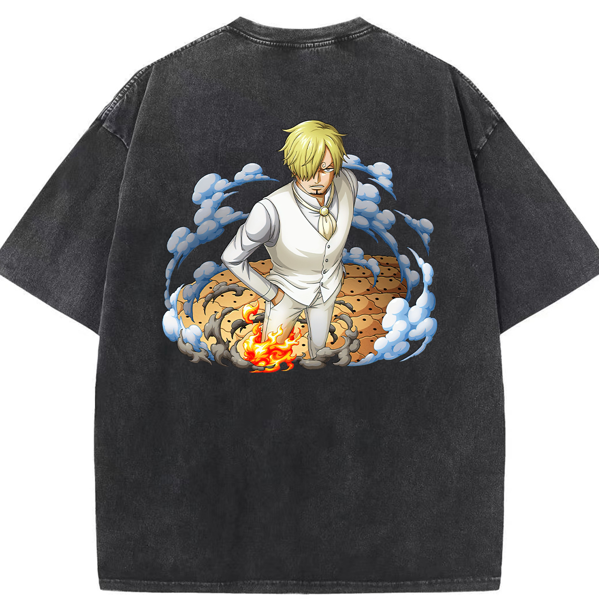 （画像用） ワンピース サンジ ONE PIECE Sanji 綿100% ヴィンテージ風 半袖Tシャツ（背面プリント）