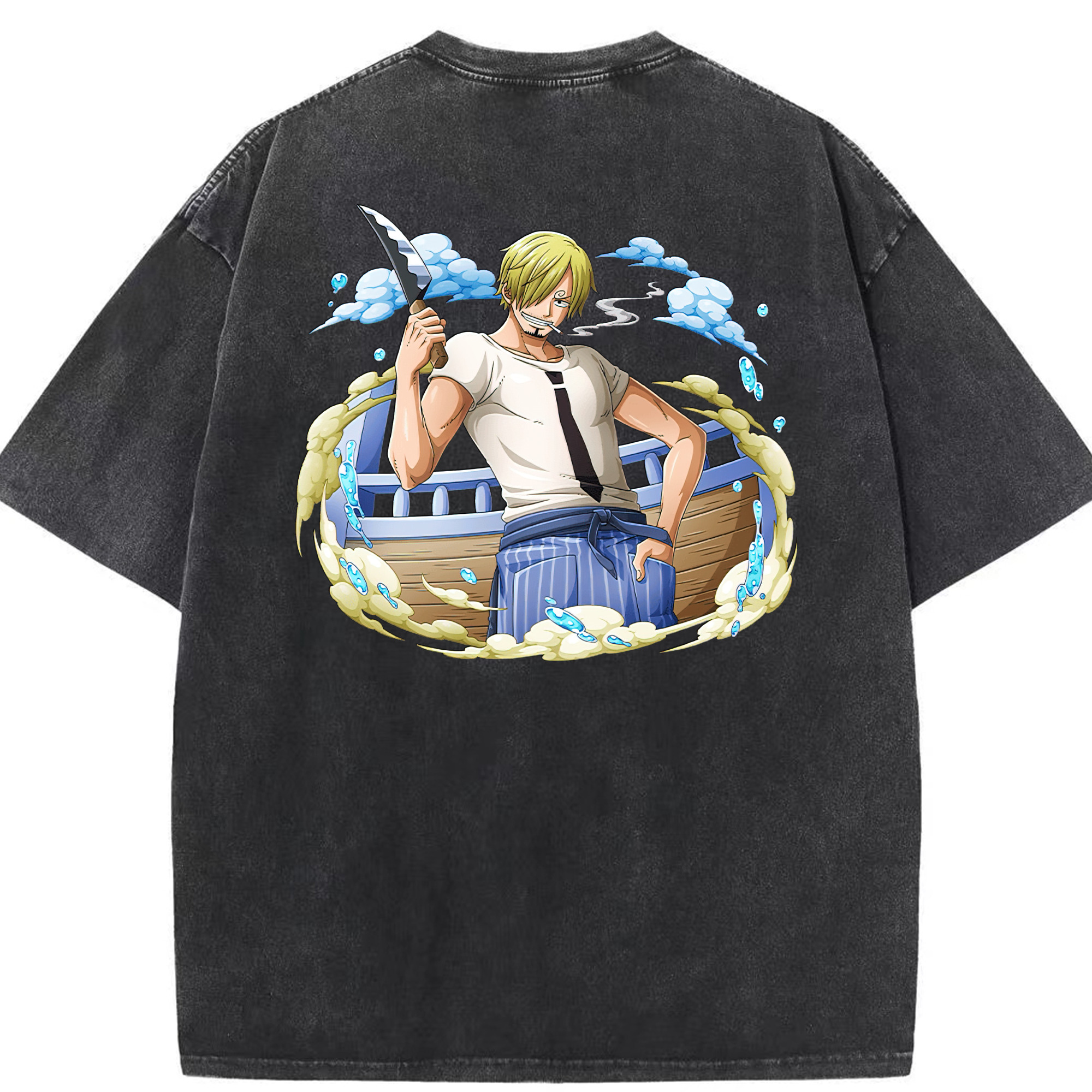 （画像用） ワンピース サンジ ONE PIECE Sanji 綿100% ヴィンテージ風 半袖Tシャツ（背面プリント）