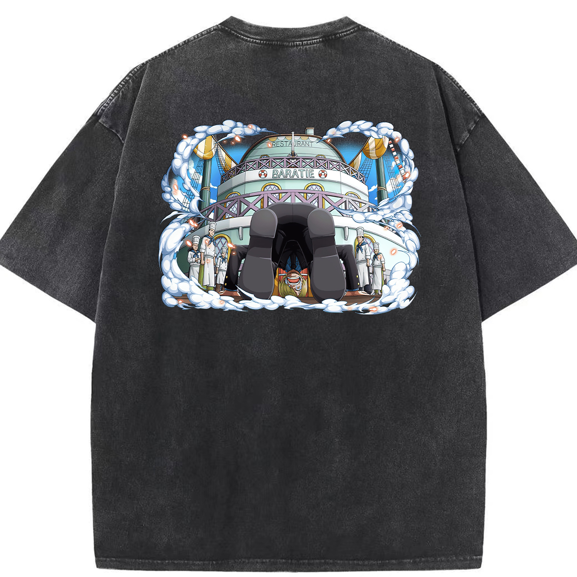 （画像用） ワンピース サンジ ONE PIECE Sanji 綿100% ヴィンテージ風 半袖Tシャツ（背面プリント）