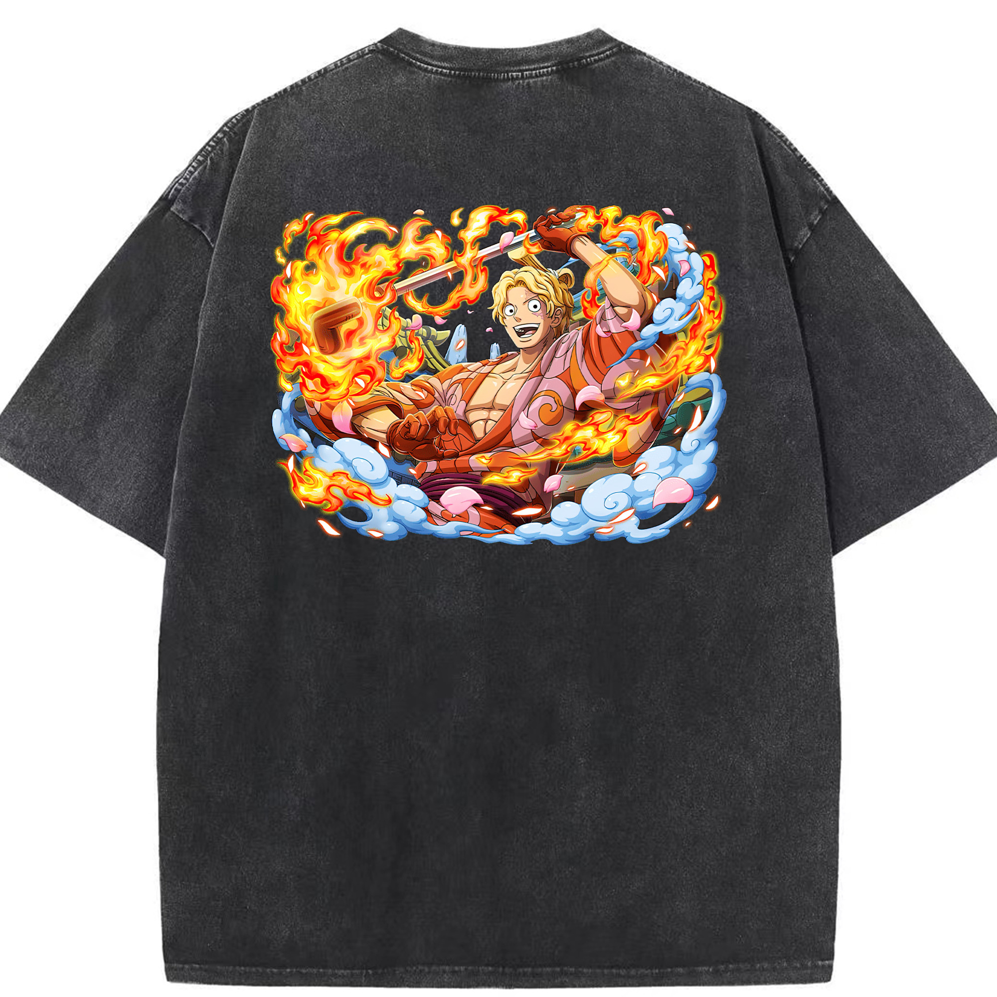 （画像用） ワンピース サンジ ONE PIECE Sanji 綿100% ヴィンテージ風 半袖Tシャツ（背面プリント）