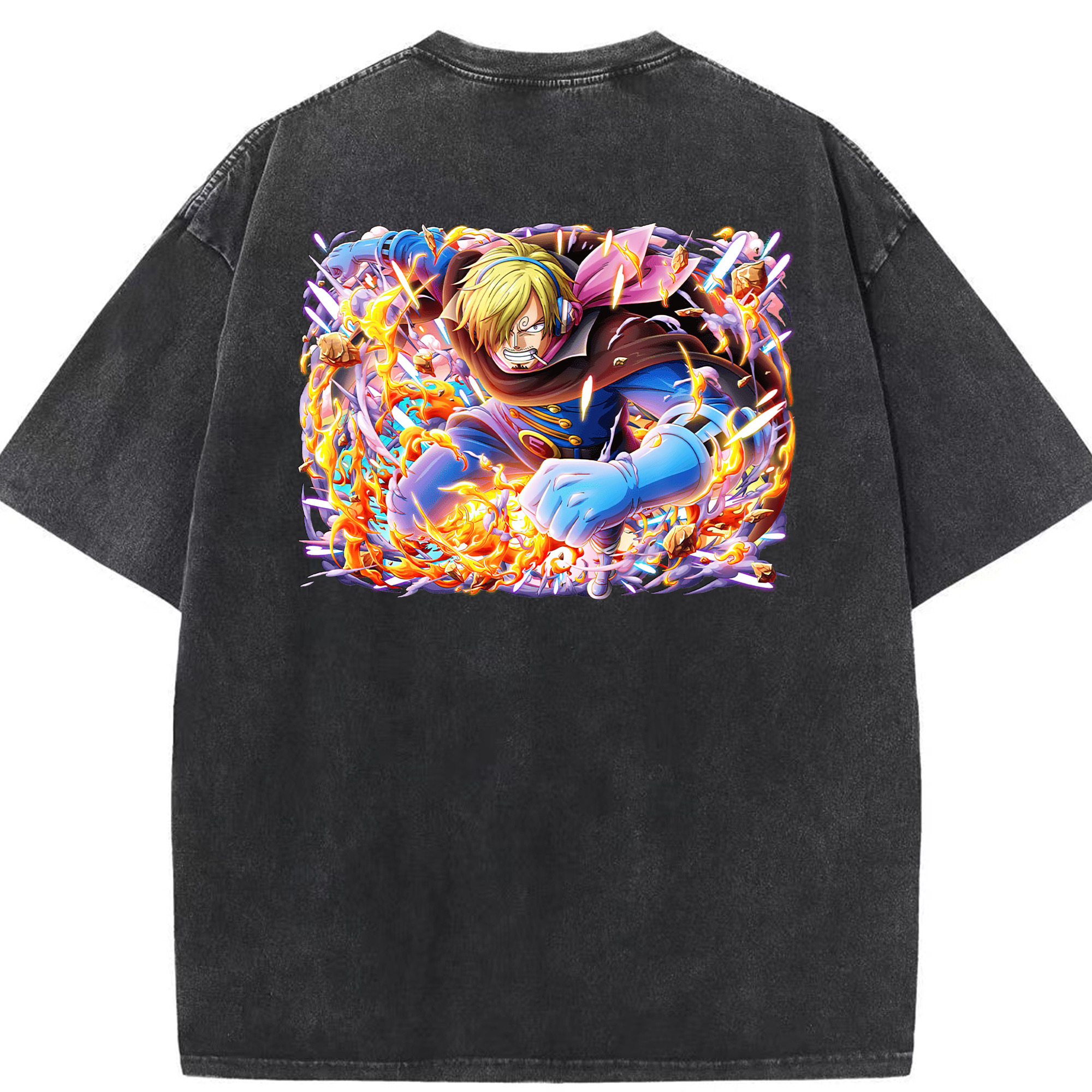 （画像用） ワンピース サンジ ONE PIECE Sanji 綿100% ヴィンテージ風 半袖Tシャツ（背面プリント）