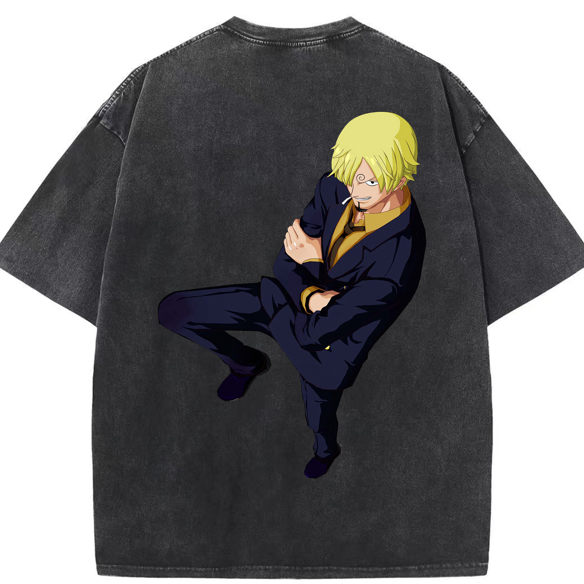 （画像用） ワンピース サンジ ONE PIECE Sanji 綿100% ヴィンテージ風 半袖Tシャツ（背面プリント）