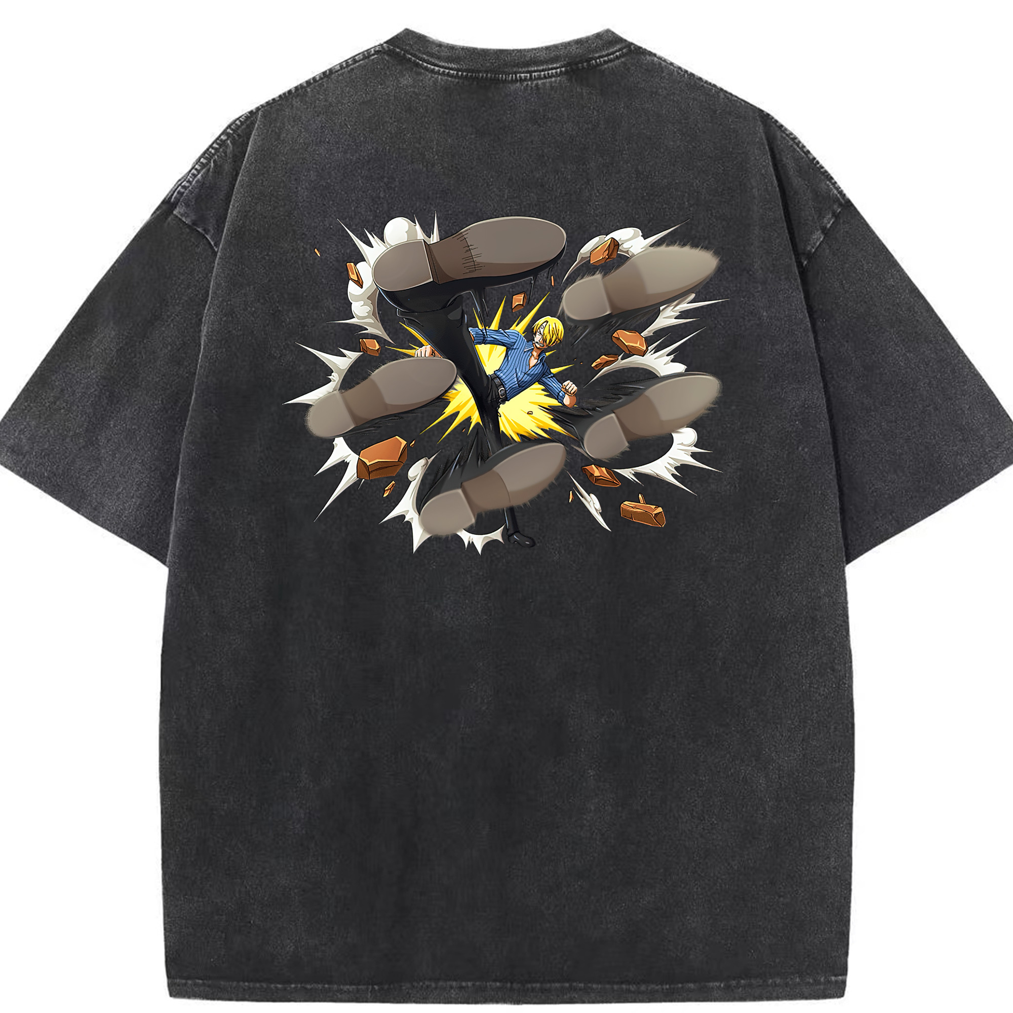 （画像用） ワンピース サンジ ONE PIECE Sanji 綿100% ヴィンテージ風 半袖Tシャツ（背面プリント）