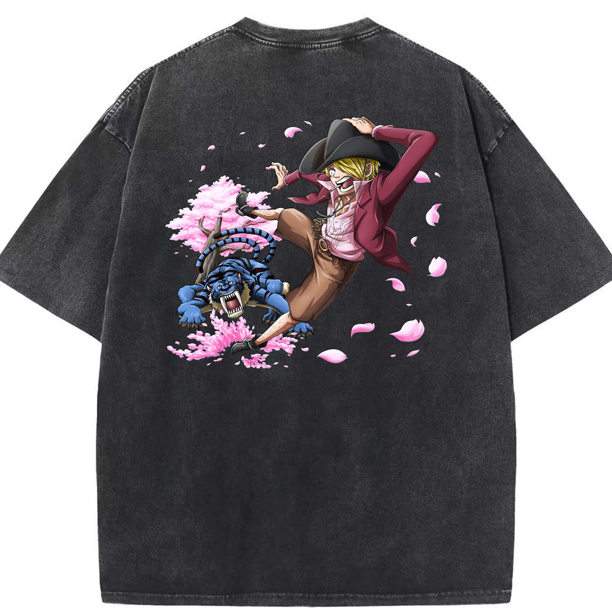 （画像用） ワンピース サンジ ONE PIECE Sanji 綿100% ヴィンテージ風 半袖Tシャツ（背面プリント）