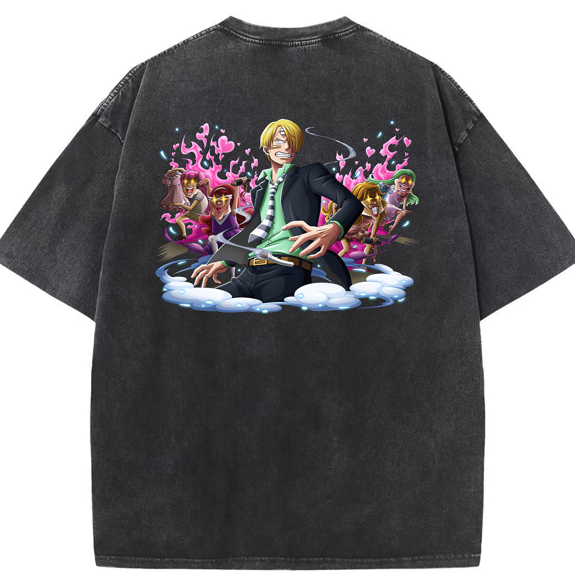 （画像用） ワンピース サンジ ONE PIECE Sanji 綿100% ヴィンテージ風 半袖Tシャツ（背面プリント）