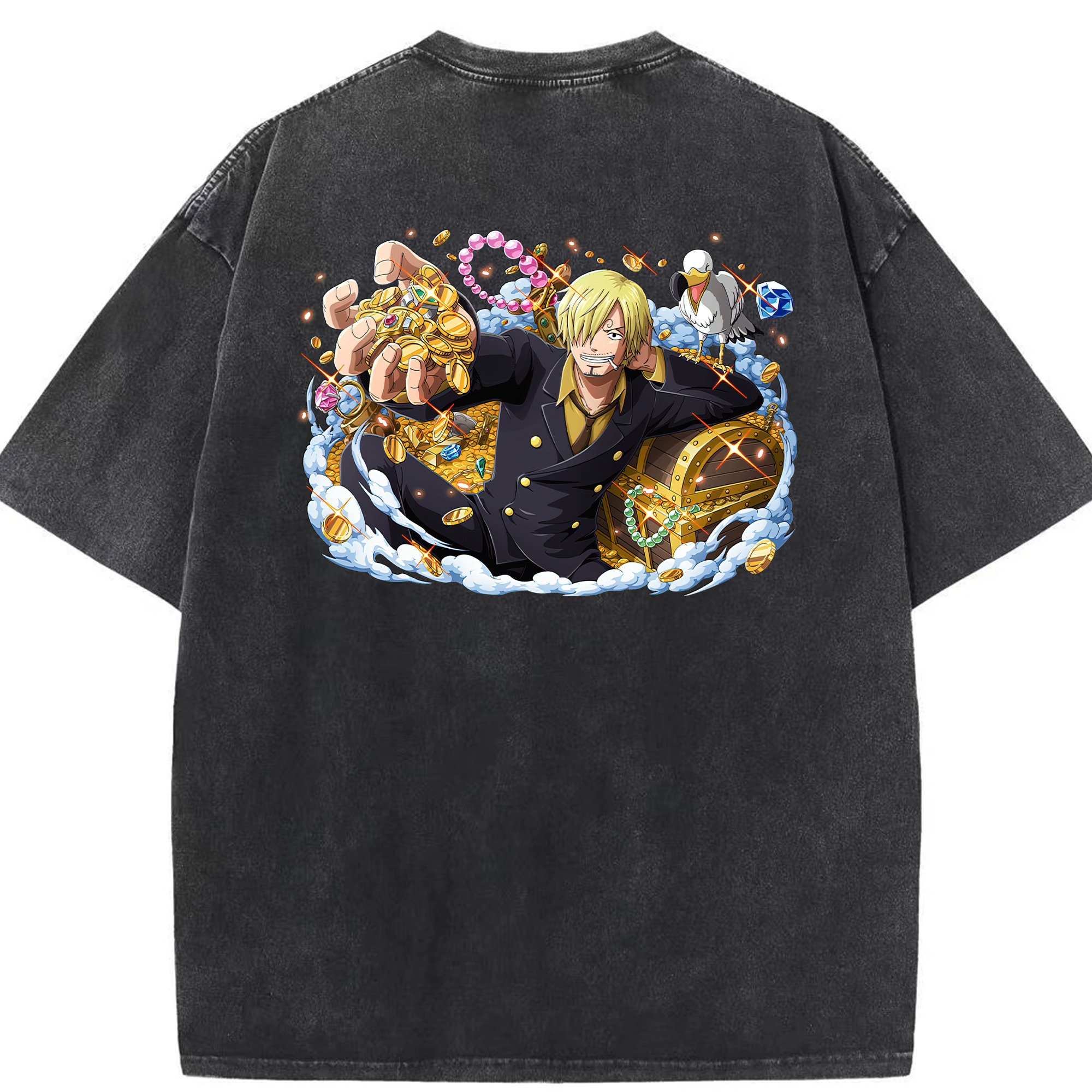 （画像用） ワンピース サンジ ONE PIECE Sanji 綿100% ヴィンテージ風 半袖Tシャツ（背面プリント）