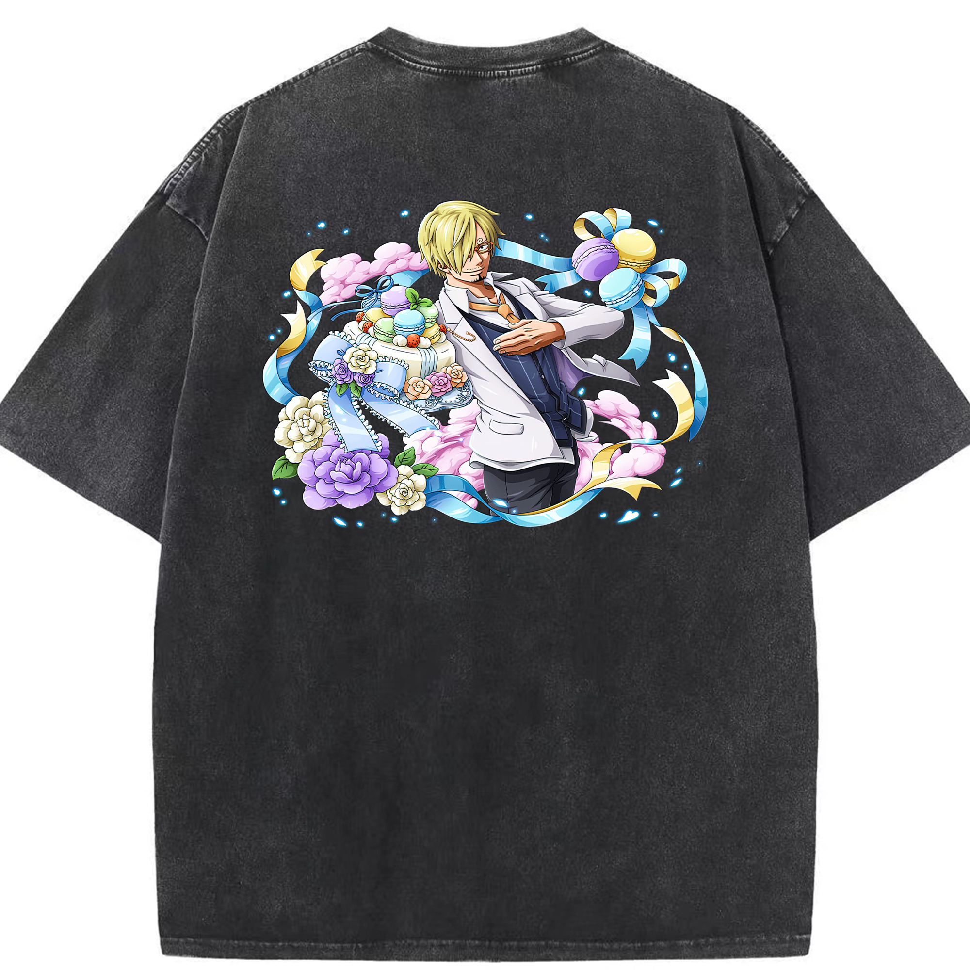 （画像用） ワンピース サンジ ONE PIECE Sanji 綿100% ヴィンテージ風 半袖Tシャツ（背面プリント）