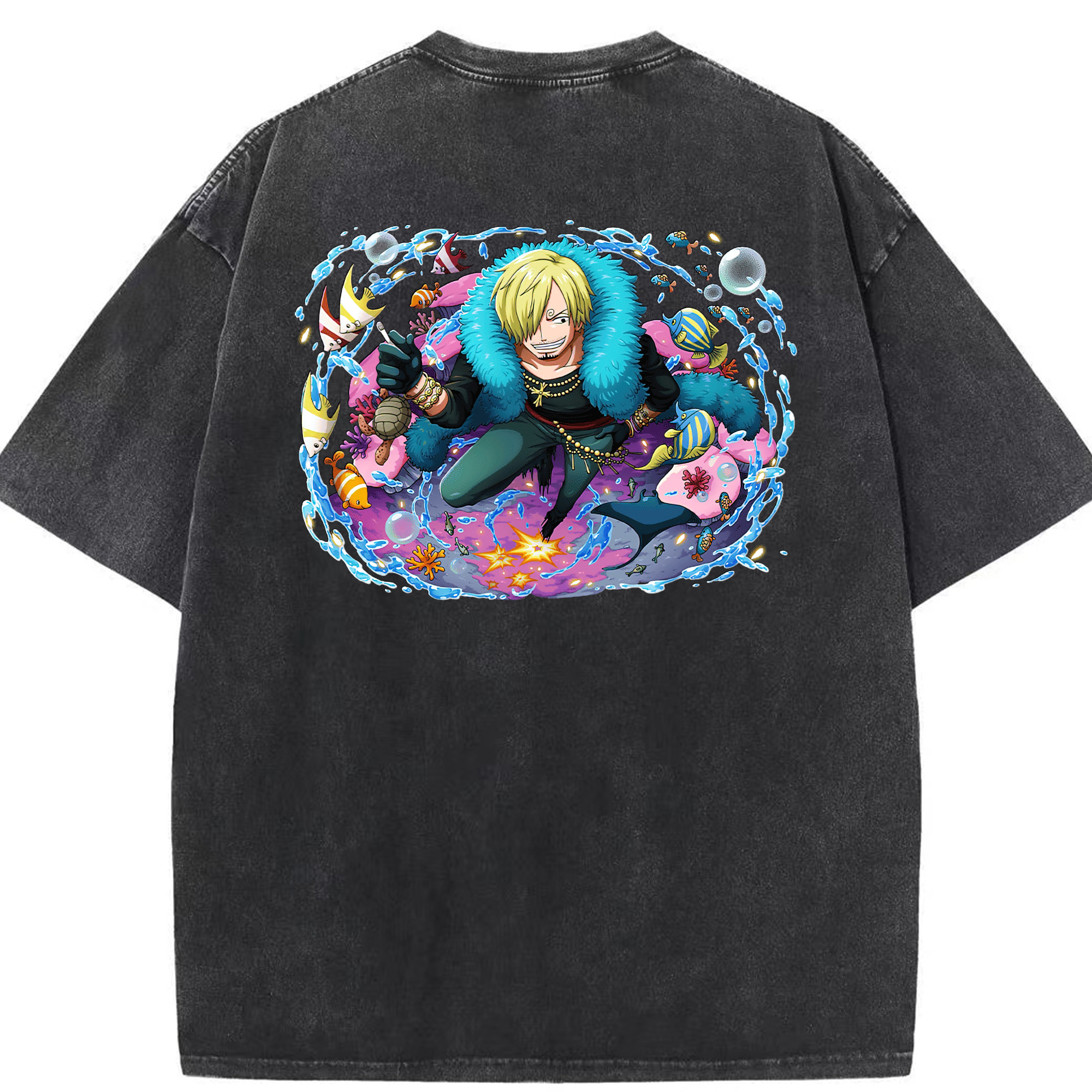 （画像用） ワンピース サンジ ONE PIECE Sanji 綿100% ヴィンテージ風 半袖Tシャツ（背面プリント）
