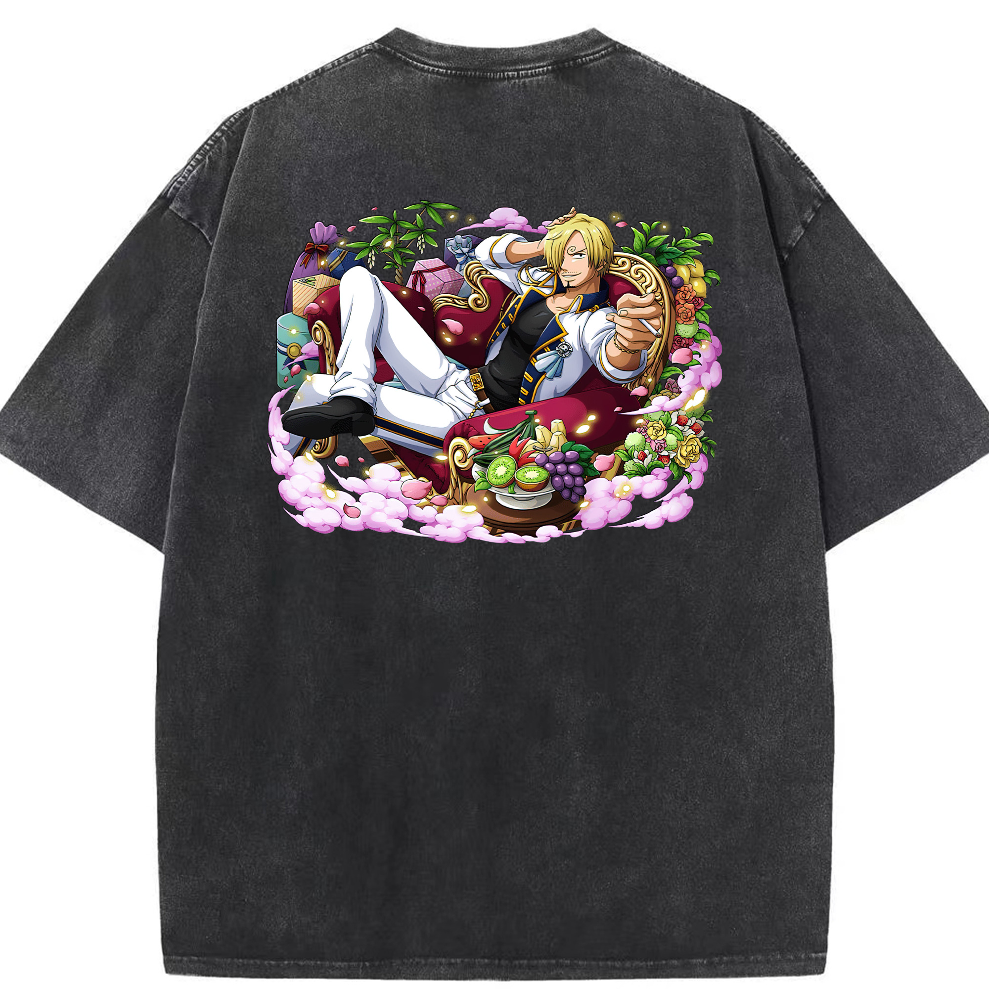 （画像用） ワンピース サンジ ONE PIECE Sanji 綿100% ヴィンテージ風 半袖Tシャツ（背面プリント）