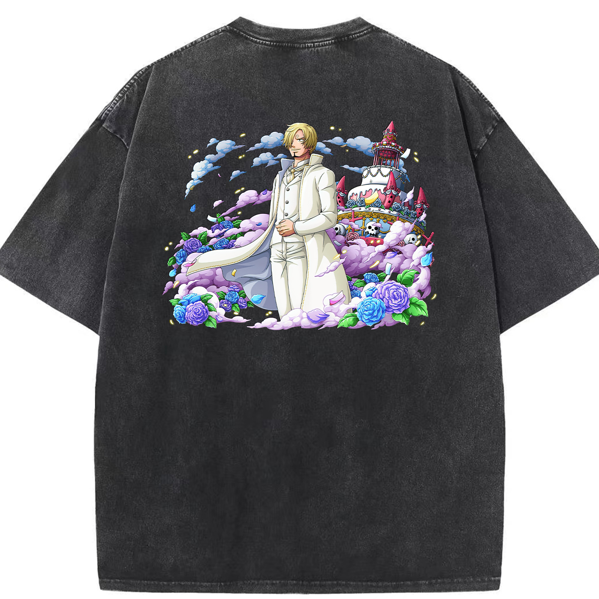 （画像用） ワンピース サンジ ONE PIECE Sanji 綿100% ヴィンテージ風 半袖Tシャツ（背面プリント）