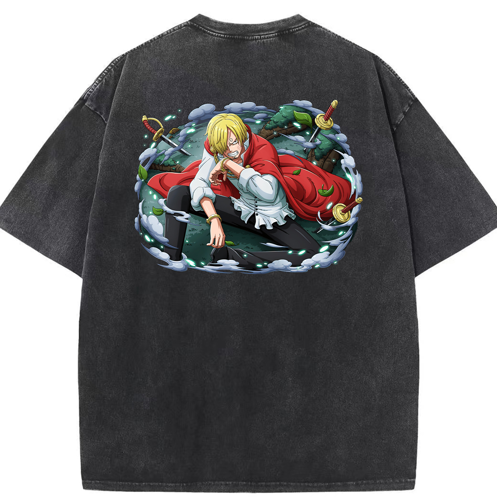 （画像用） ワンピース サンジ ONE PIECE Sanji 綿100% ヴィンテージ風 半袖Tシャツ（背面プリント）