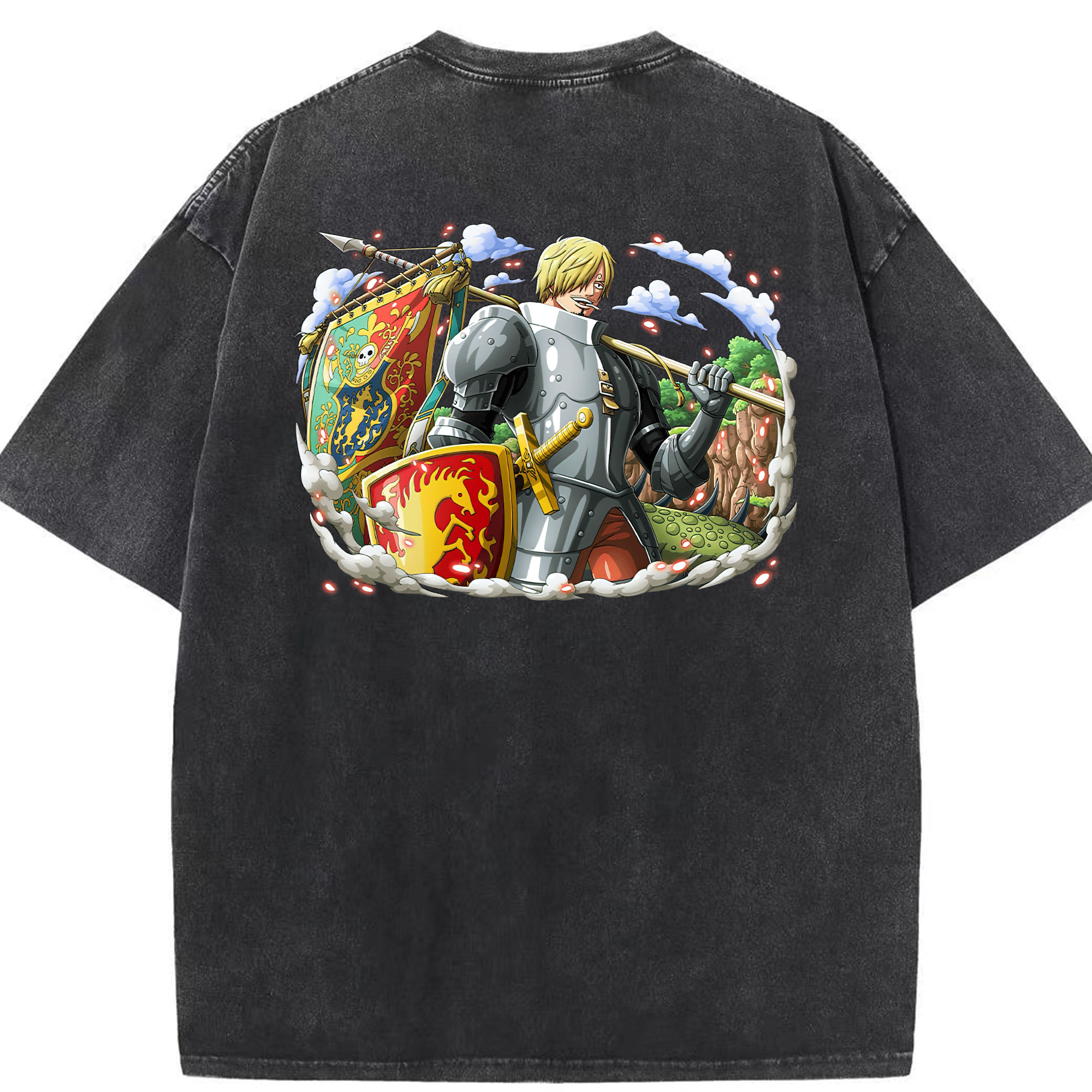 （画像用） ワンピース サンジ ONE PIECE Sanji 綿100% ヴィンテージ風 半袖Tシャツ（背面プリント）
