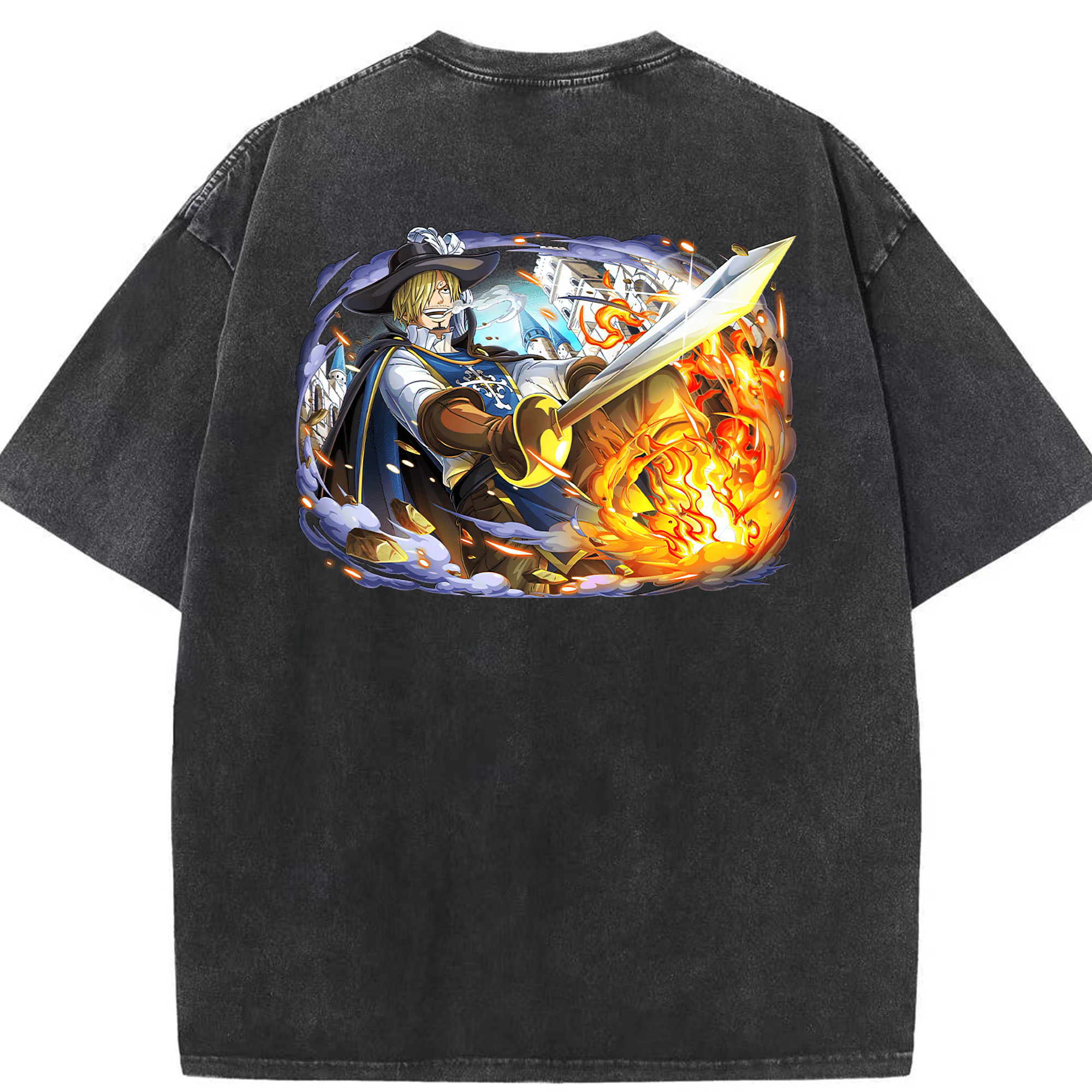 （画像用） ワンピース サンジ ONE PIECE Sanji 綿100% ヴィンテージ風 半袖Tシャツ（背面プリント）
