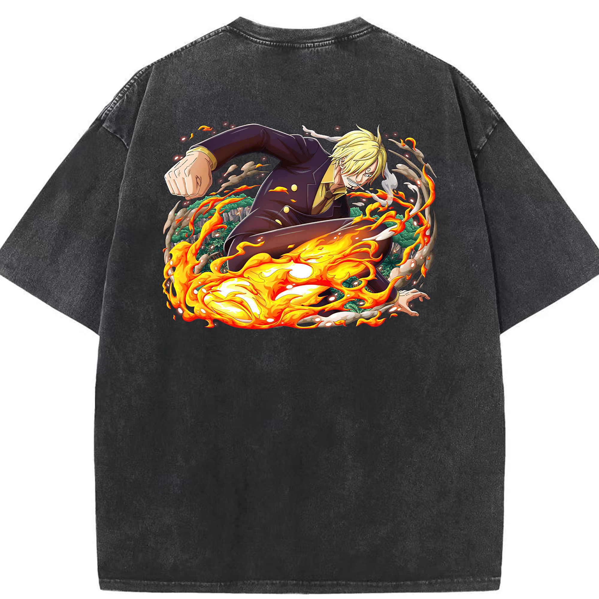 （画像用） ワンピース サンジ ONE PIECE Sanji 綿100% ヴィンテージ風 半袖Tシャツ（背面プリント）