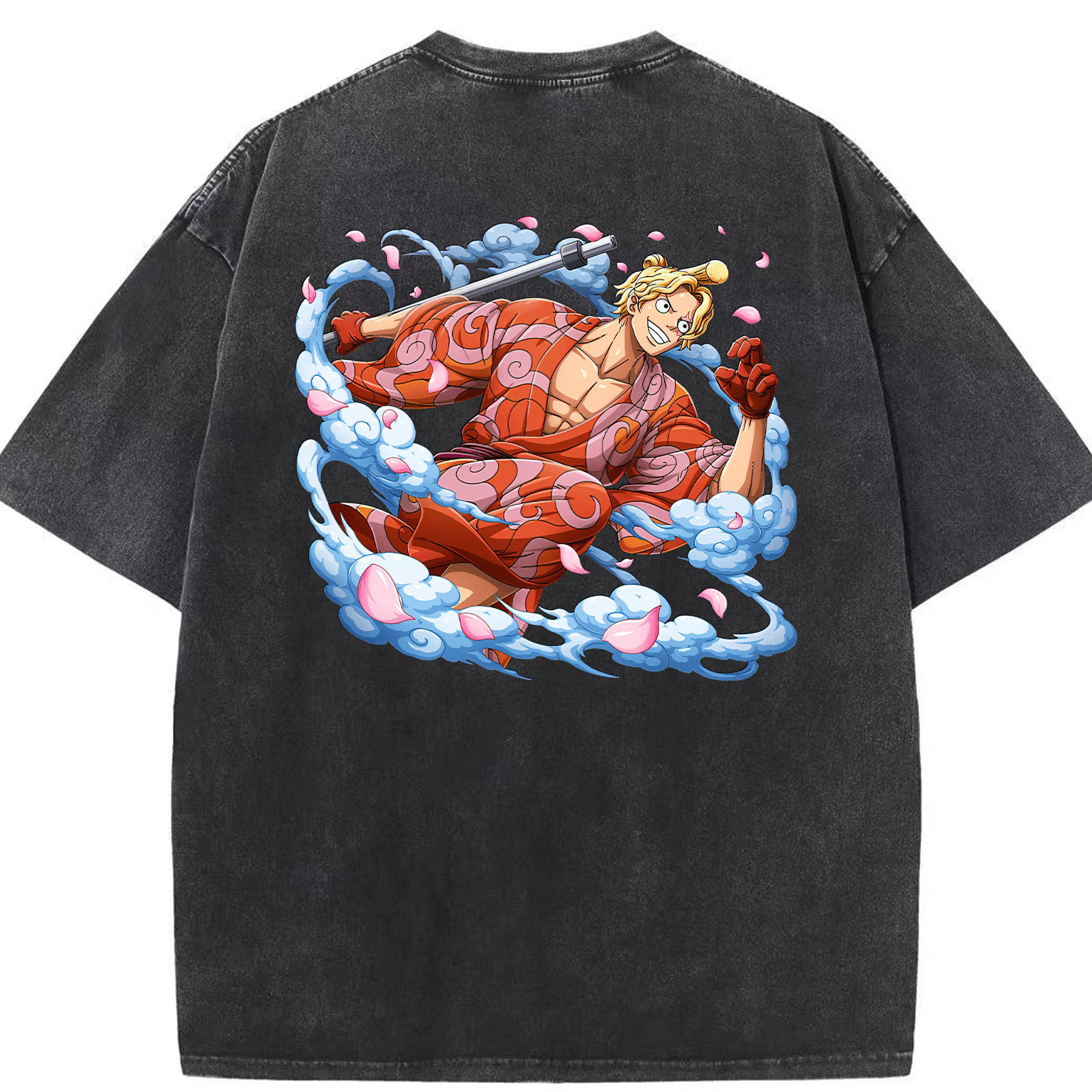 （画像用） ワンピース サンジ ONE PIECE Sanji 綿100% ヴィンテージ風 半袖Tシャツ（背面プリント）