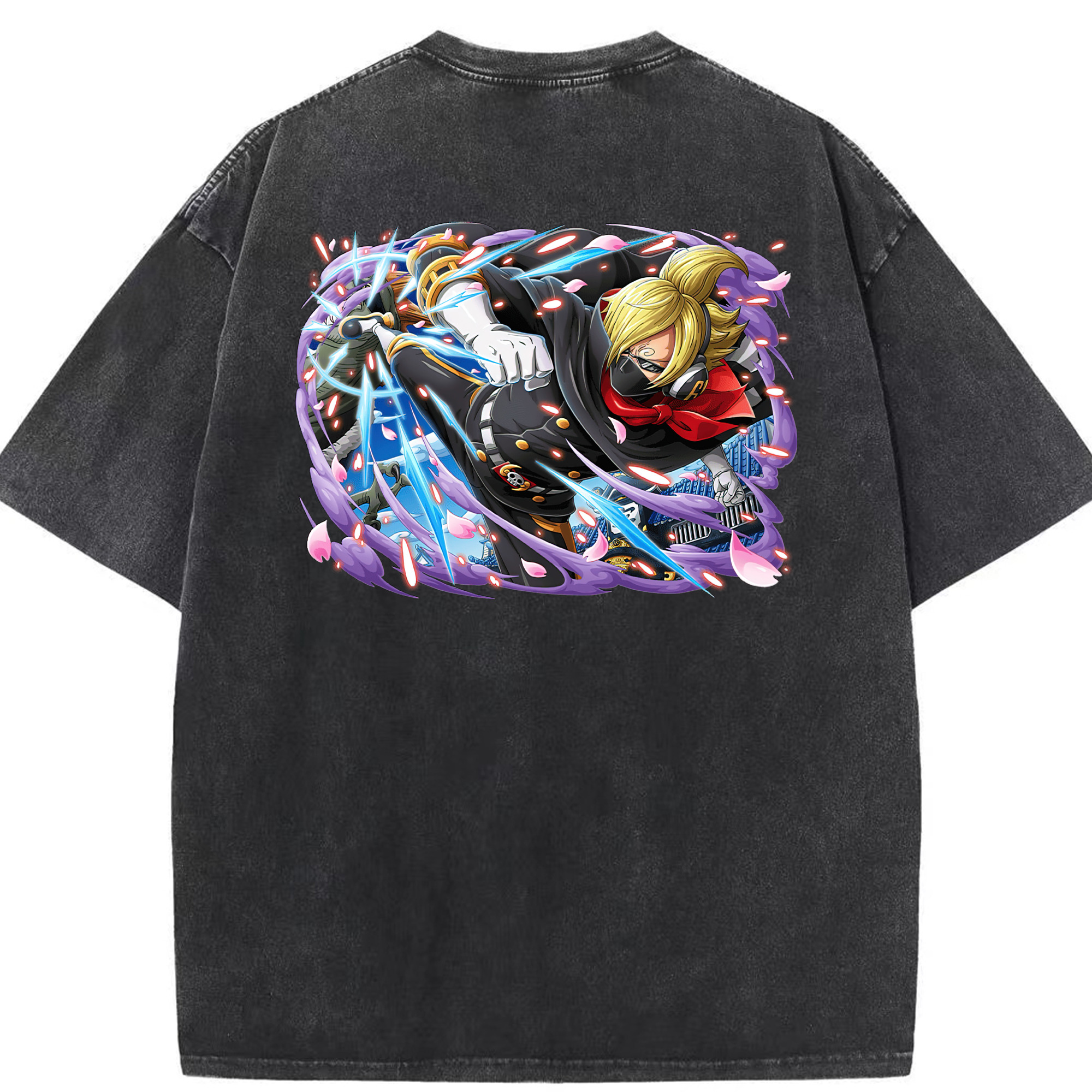 （画像用） ワンピース サンジ ONE PIECE Sanji 綿100% ヴィンテージ風 半袖Tシャツ（背面プリント）