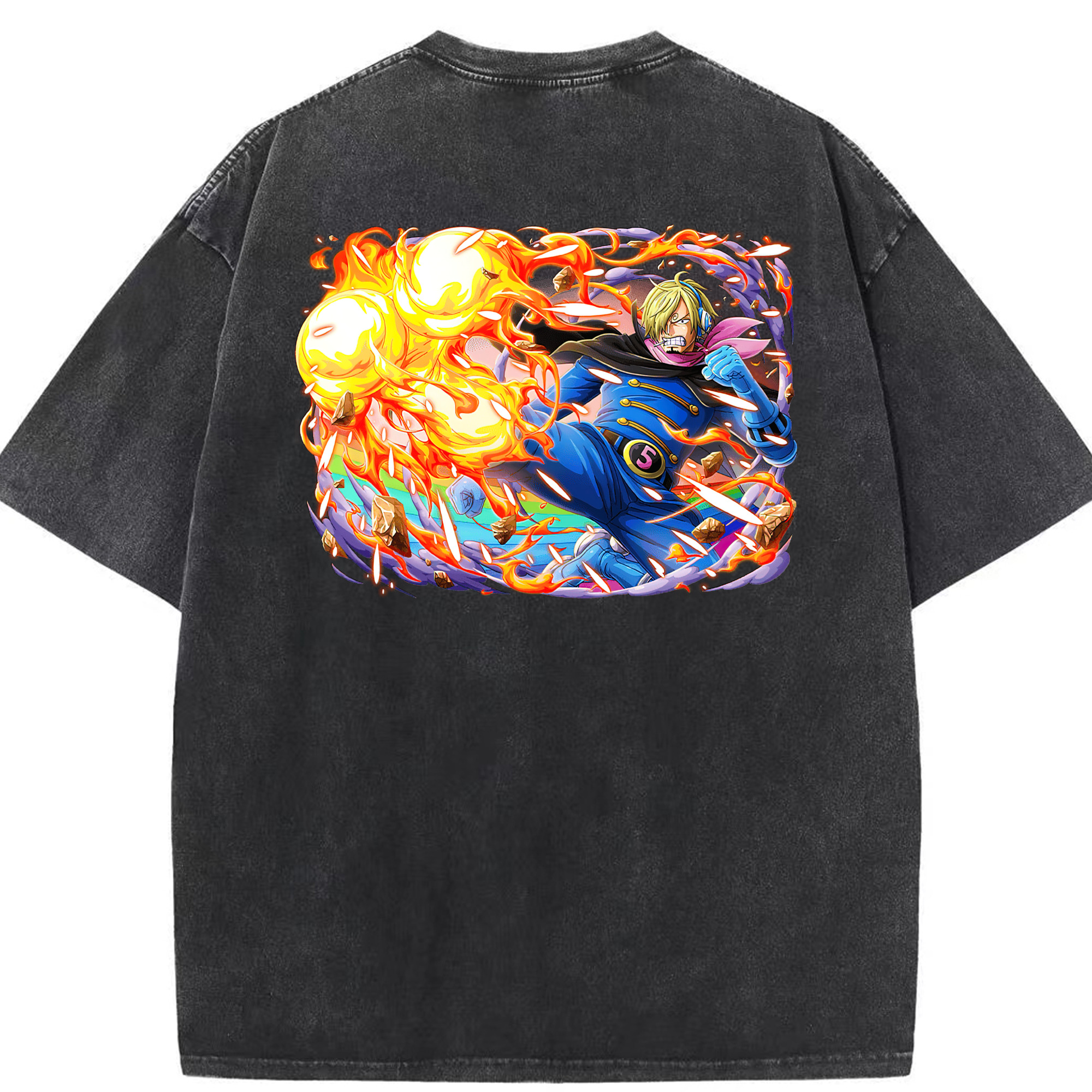 （画像用） ワンピース サンジ ONE PIECE Sanji 綿100% ヴィンテージ風 半袖Tシャツ（背面プリント）