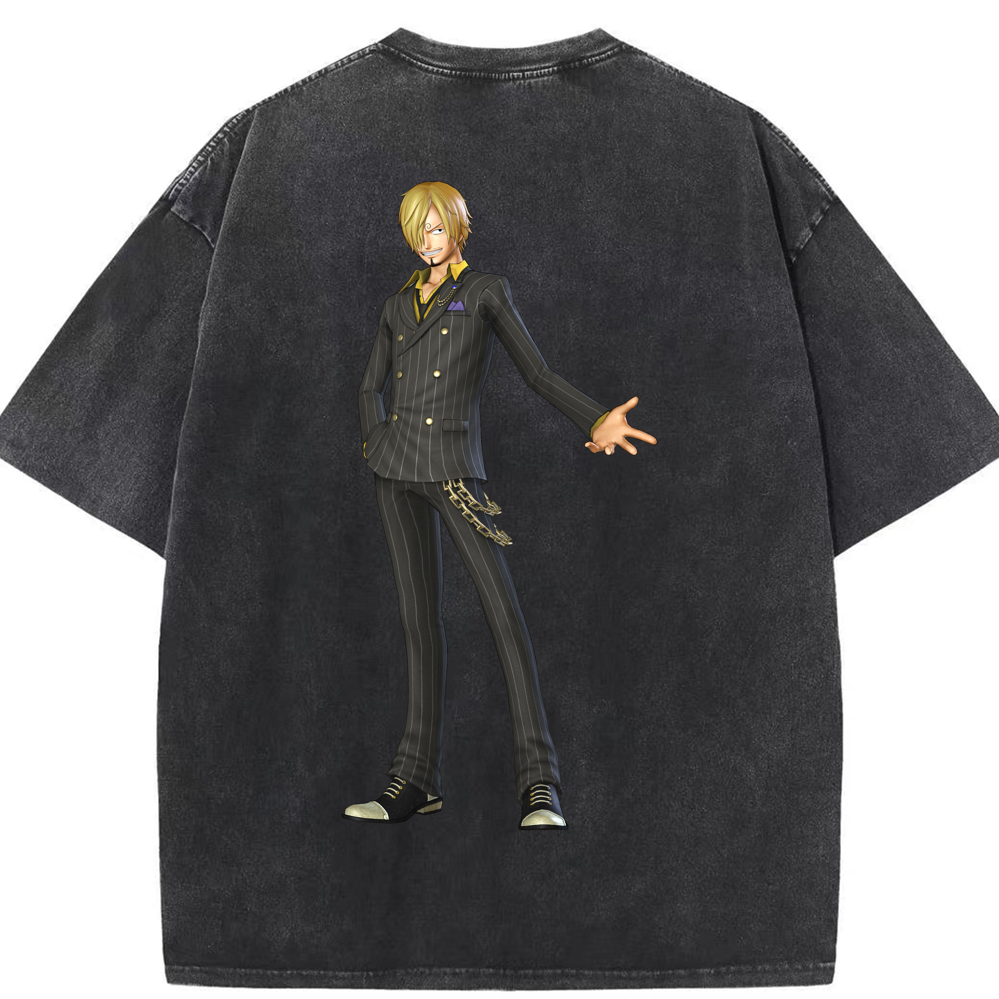 （画像用） ワンピース サンジ ONE PIECE Sanji 綿100% ヴィンテージ風 半袖Tシャツ（背面プリント）