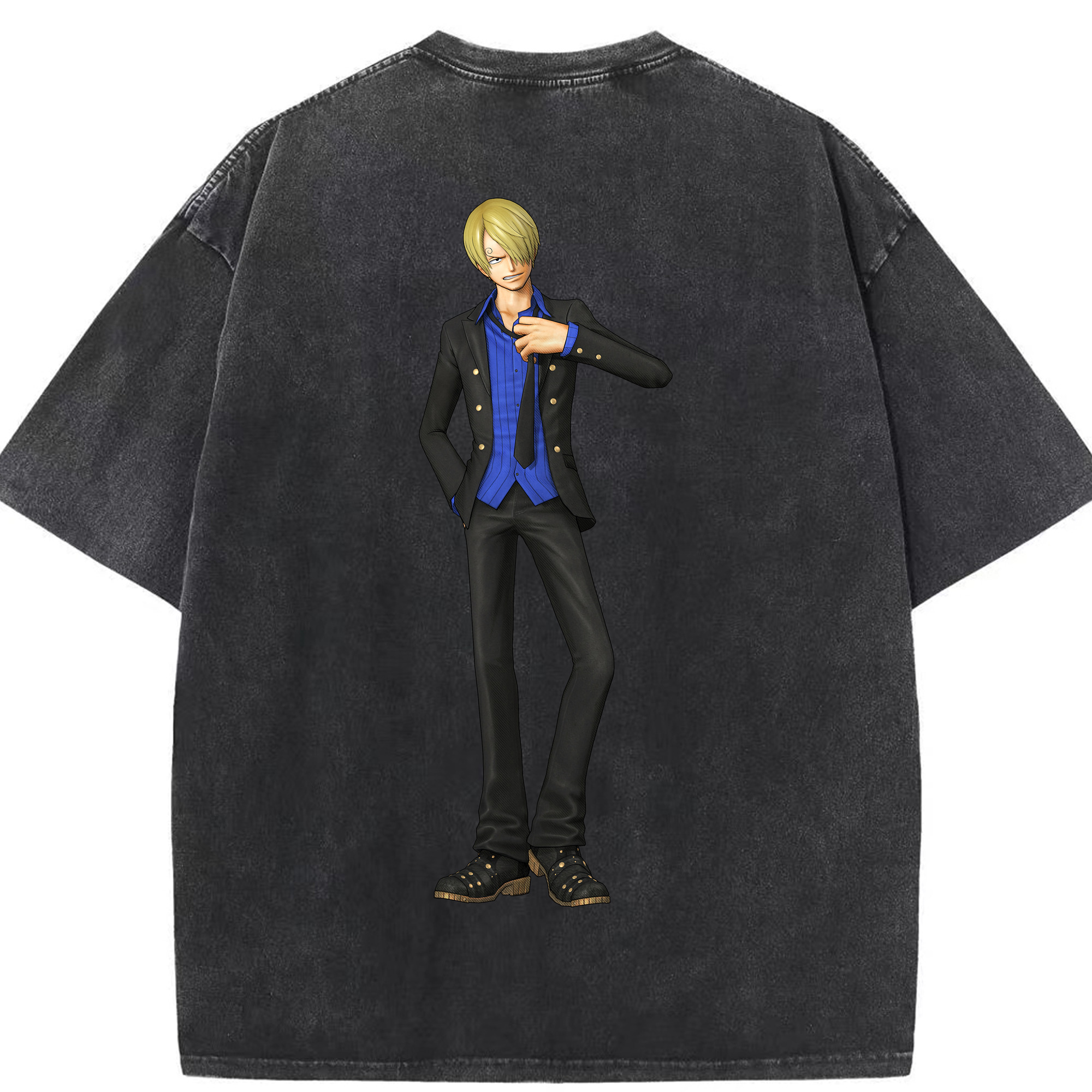 （画像用） ワンピース サンジ ONE PIECE Sanji 綿100% ヴィンテージ風 半袖Tシャツ（背面プリント）